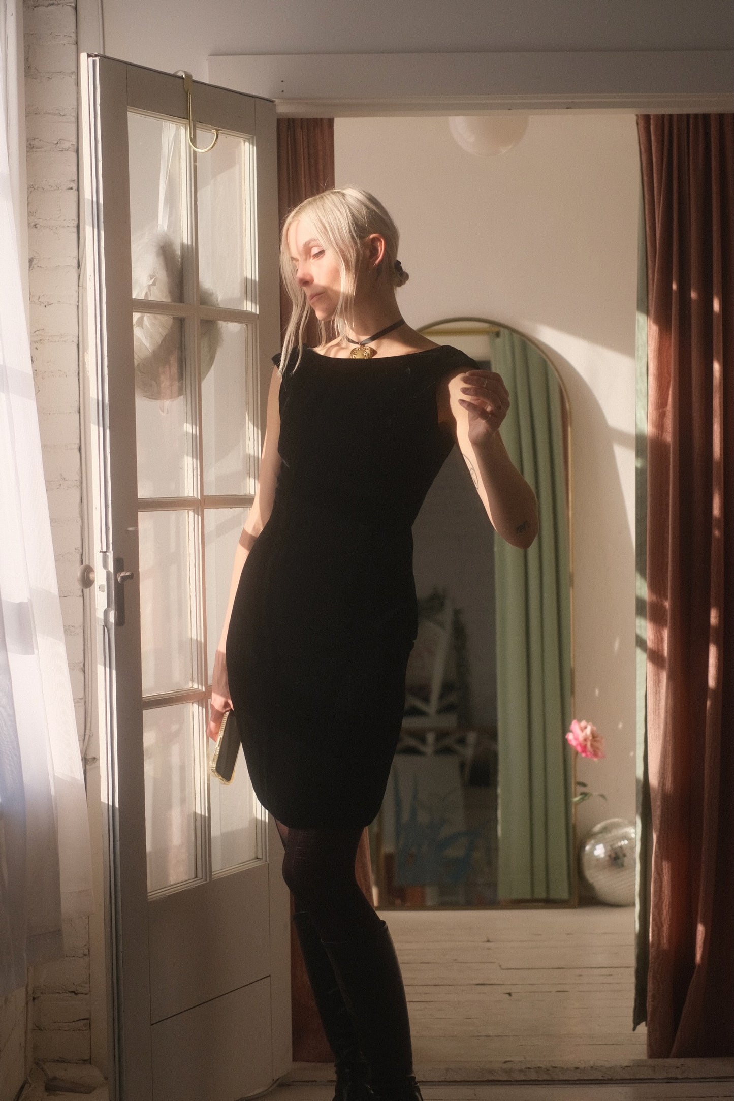 1980s Silk Bergdorf Goodman Velvet Dress