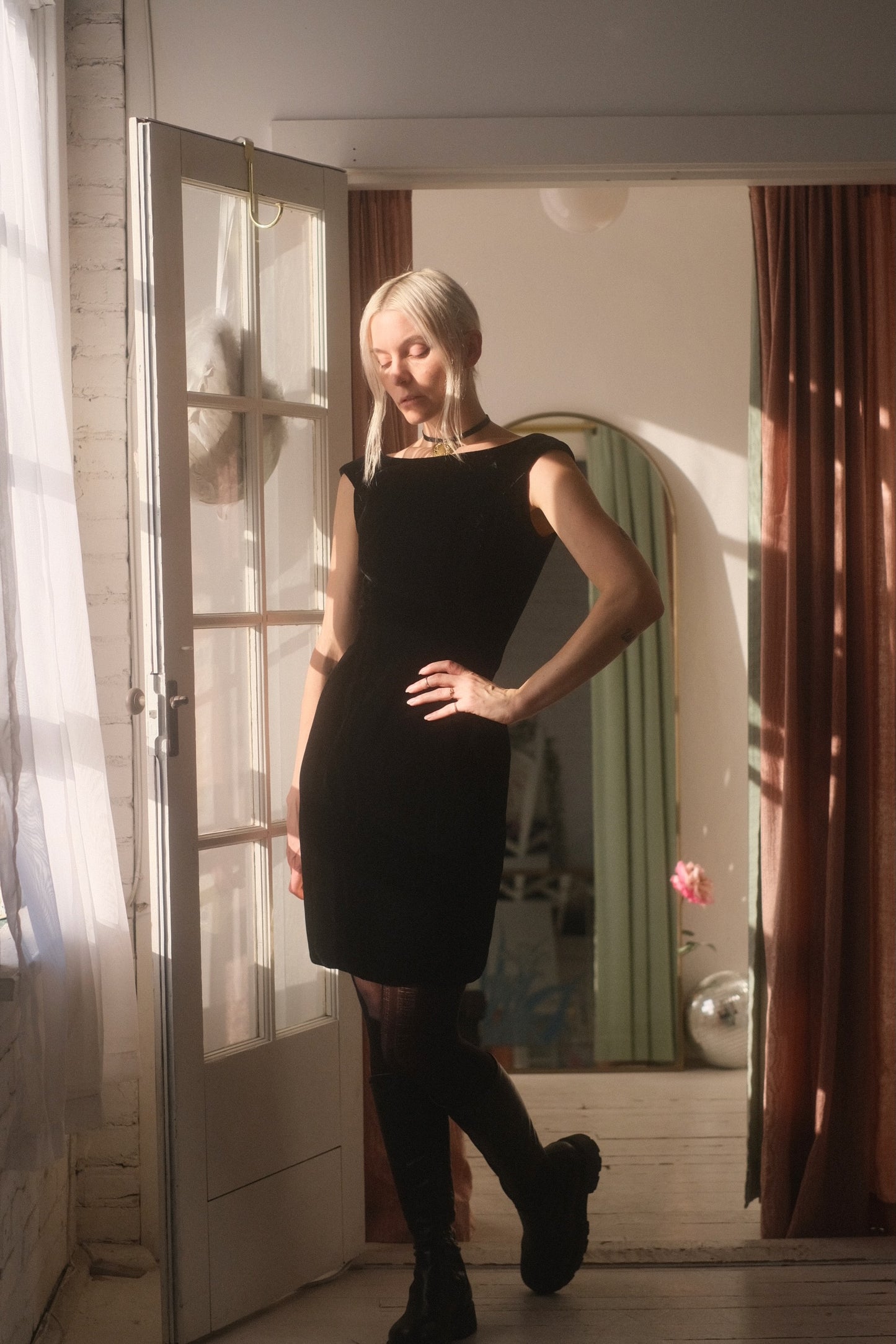 1980s Silk Bergdorf Goodman Velvet Dress
