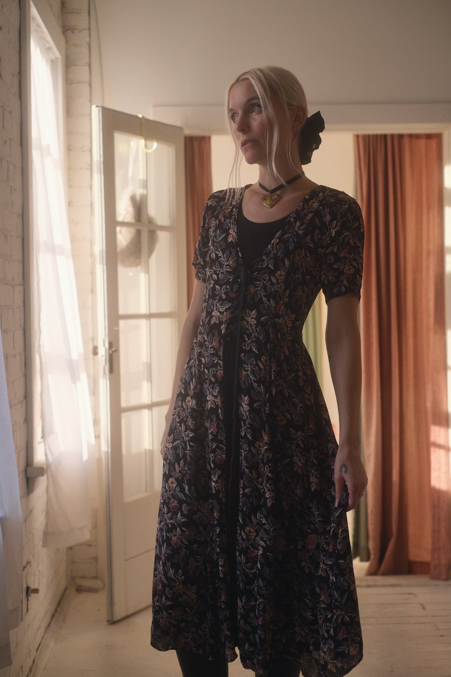 1990s Lace Up Flora Dress
