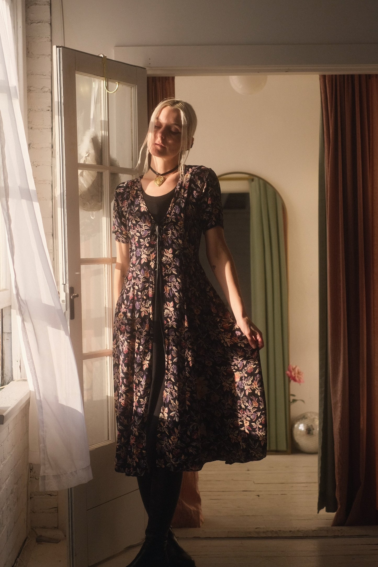 1990s Lace Up Flora Dress