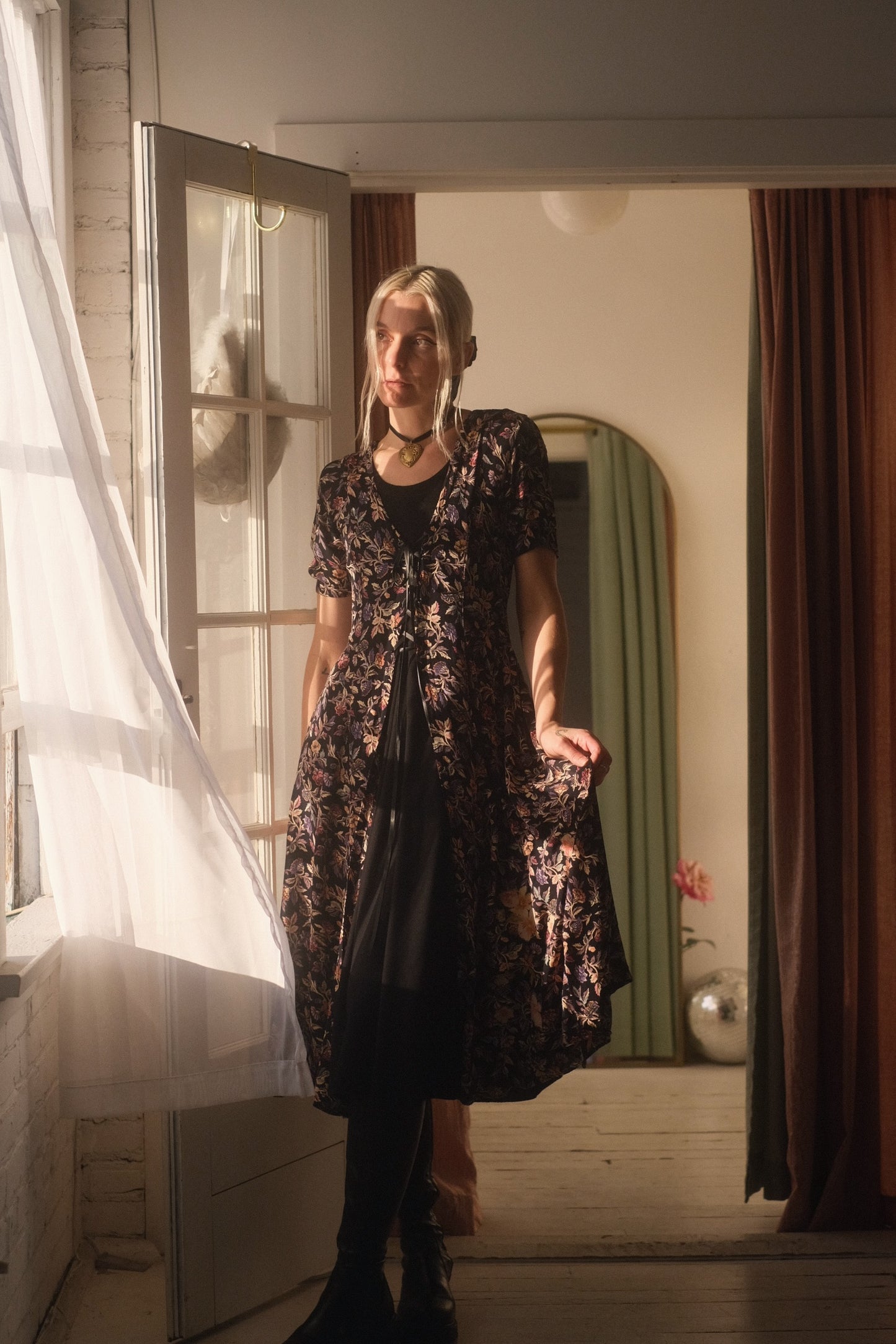 1990s Lace Up Flora Dress