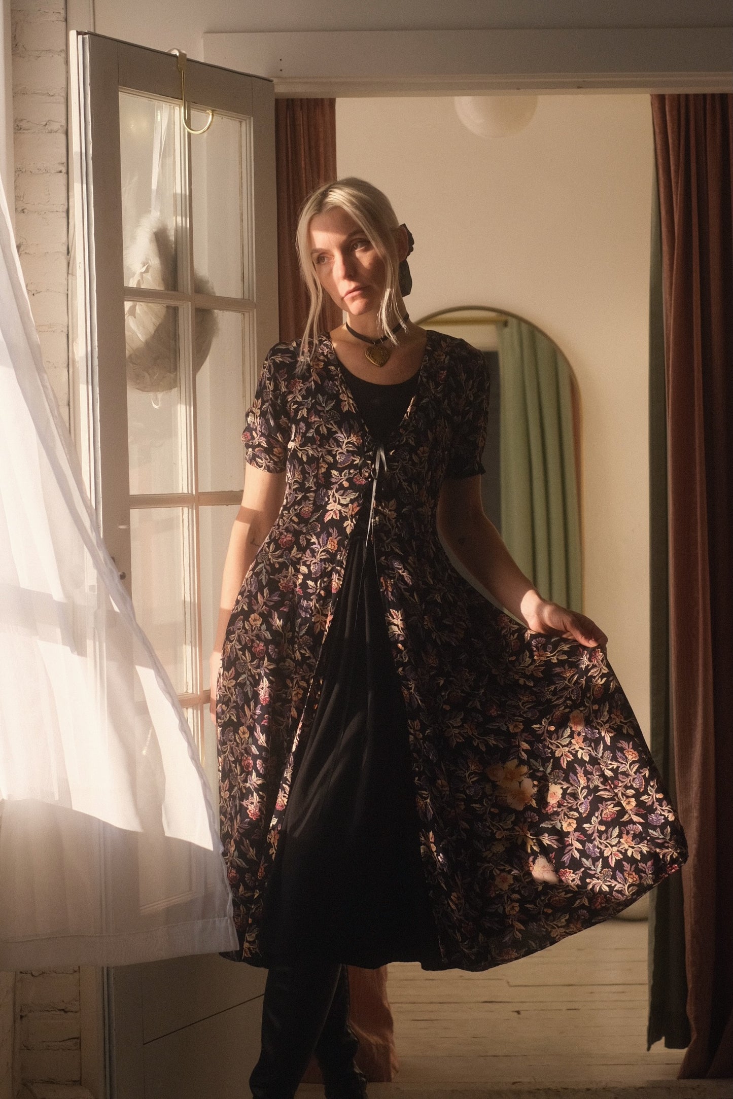 1990s Lace Up Flora Dress