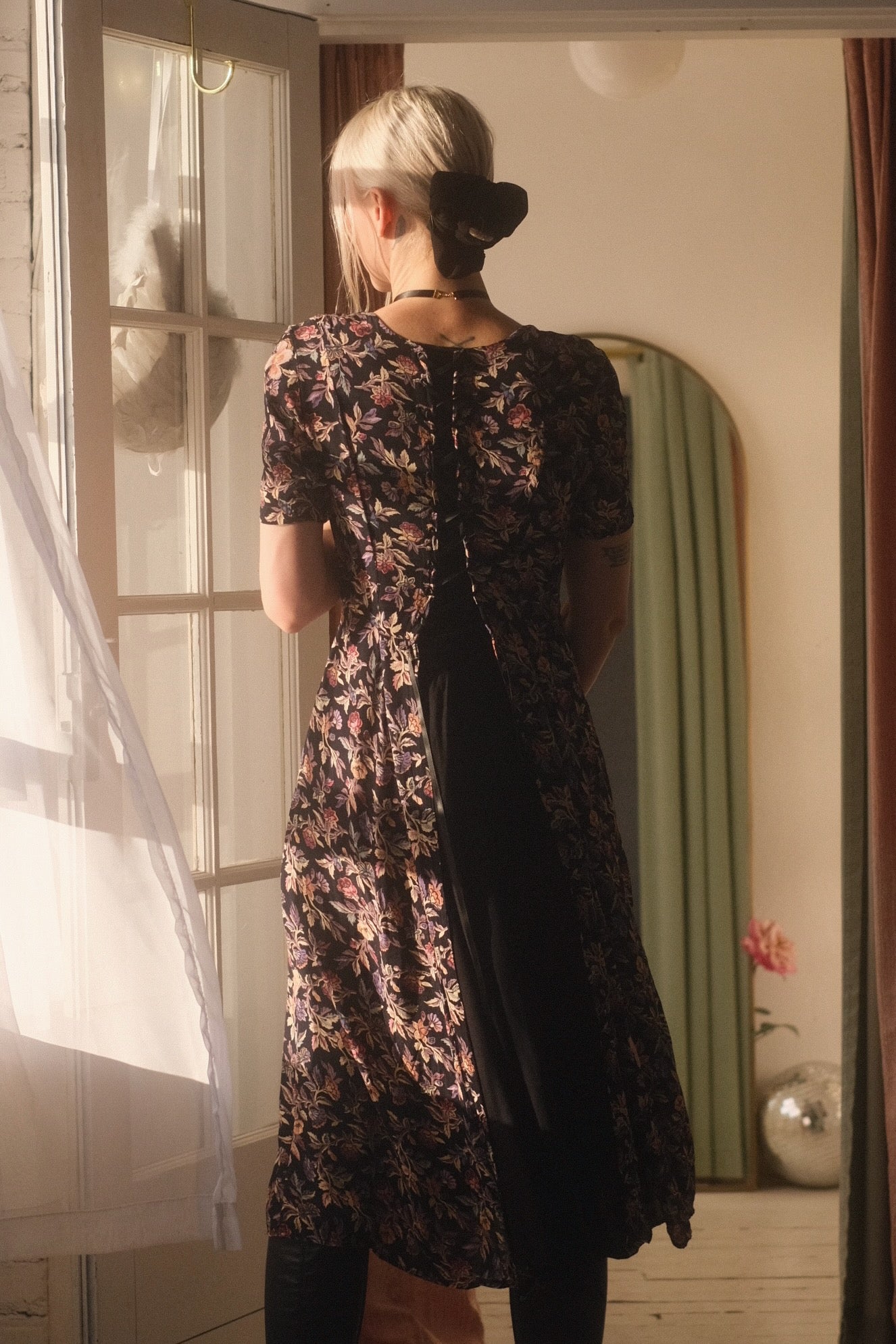 1990s Lace Up Flora Dress