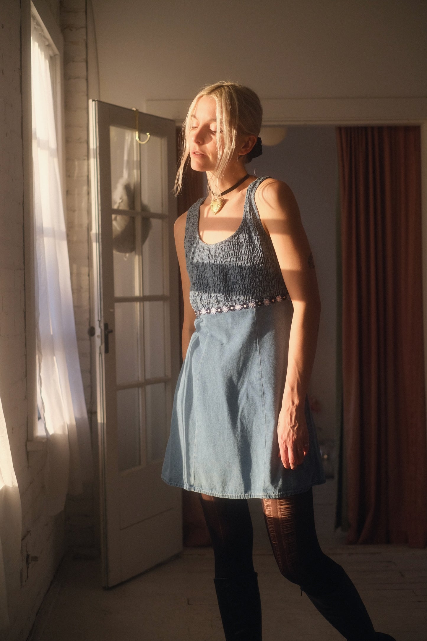 1990s Denim Daisy Dress