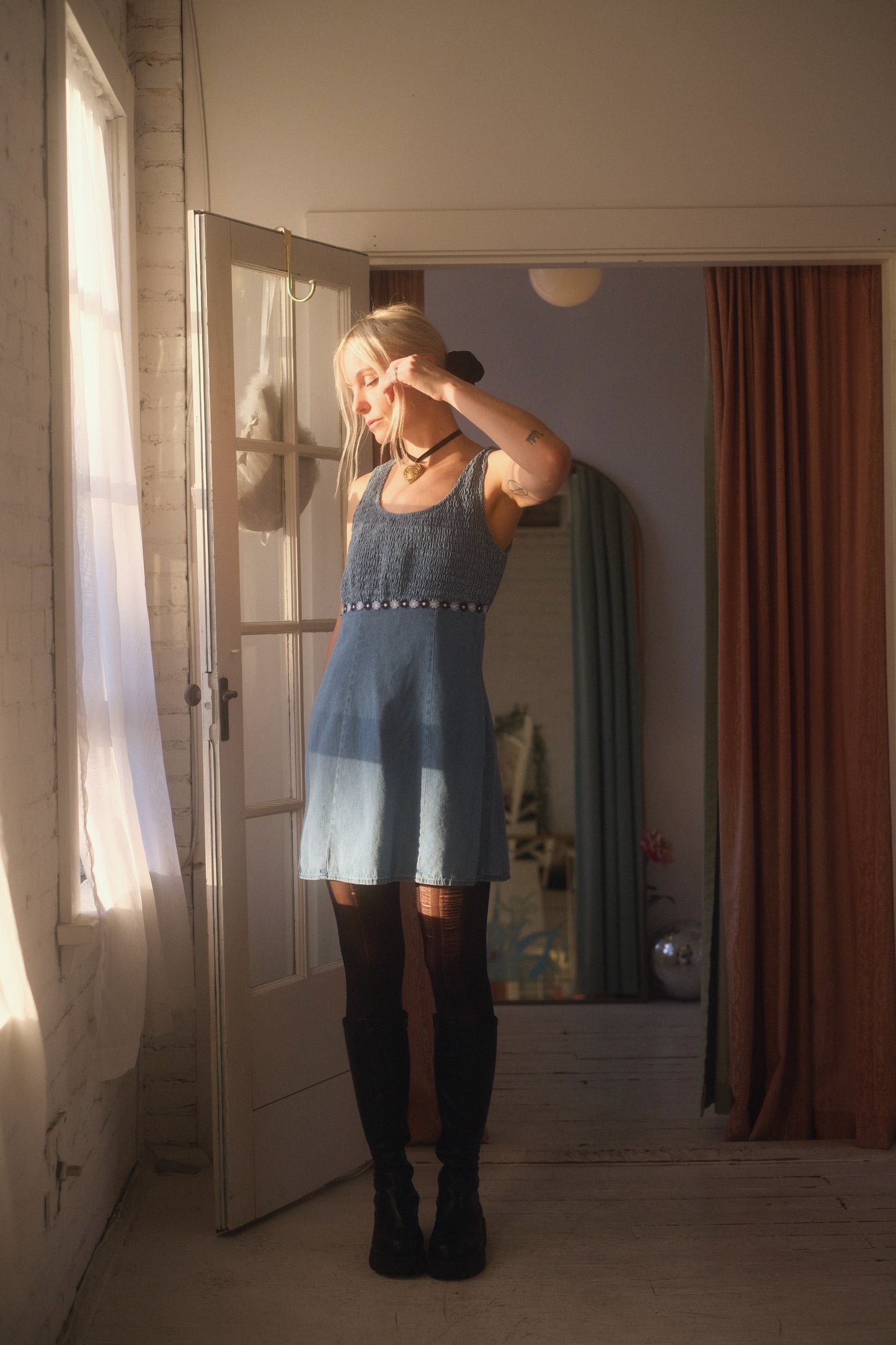 1990s Denim Daisy Dress