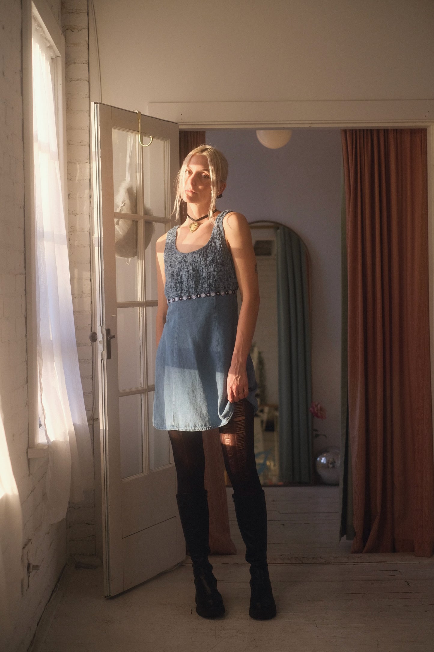 1990s Denim Daisy Dress