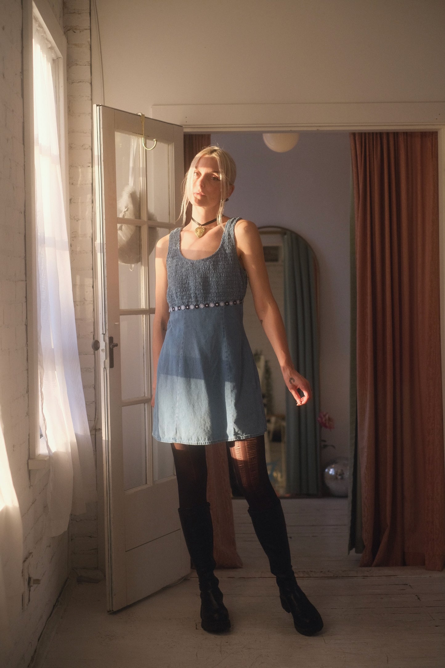 1990s Denim Daisy Dress