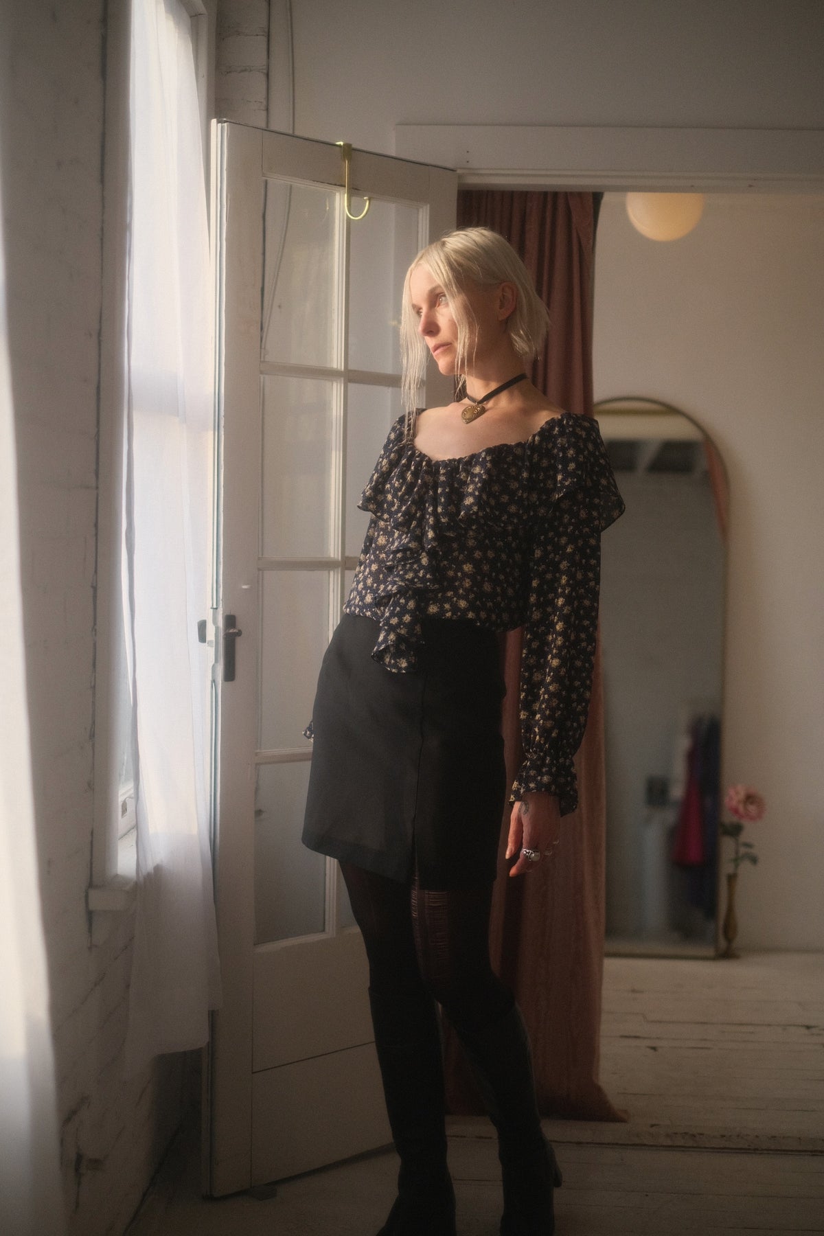 1980s Bouquet Ruffle Blouse