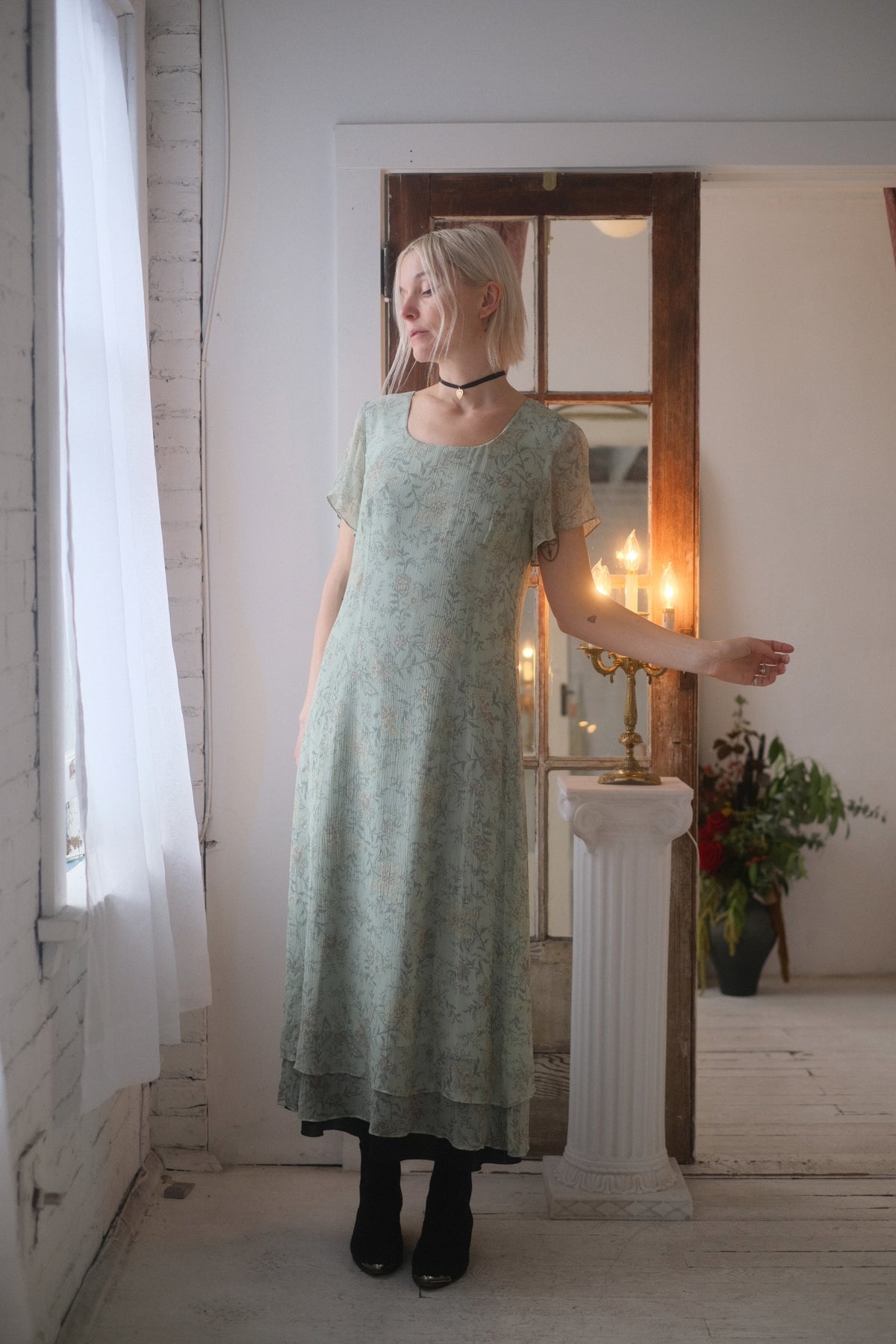 2000s Silk Sage Flora Dress
