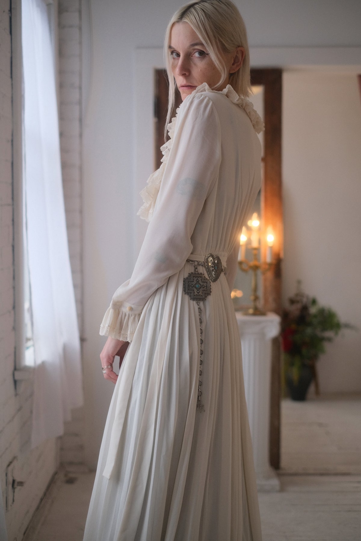 1970s Cream Ruffle Gown