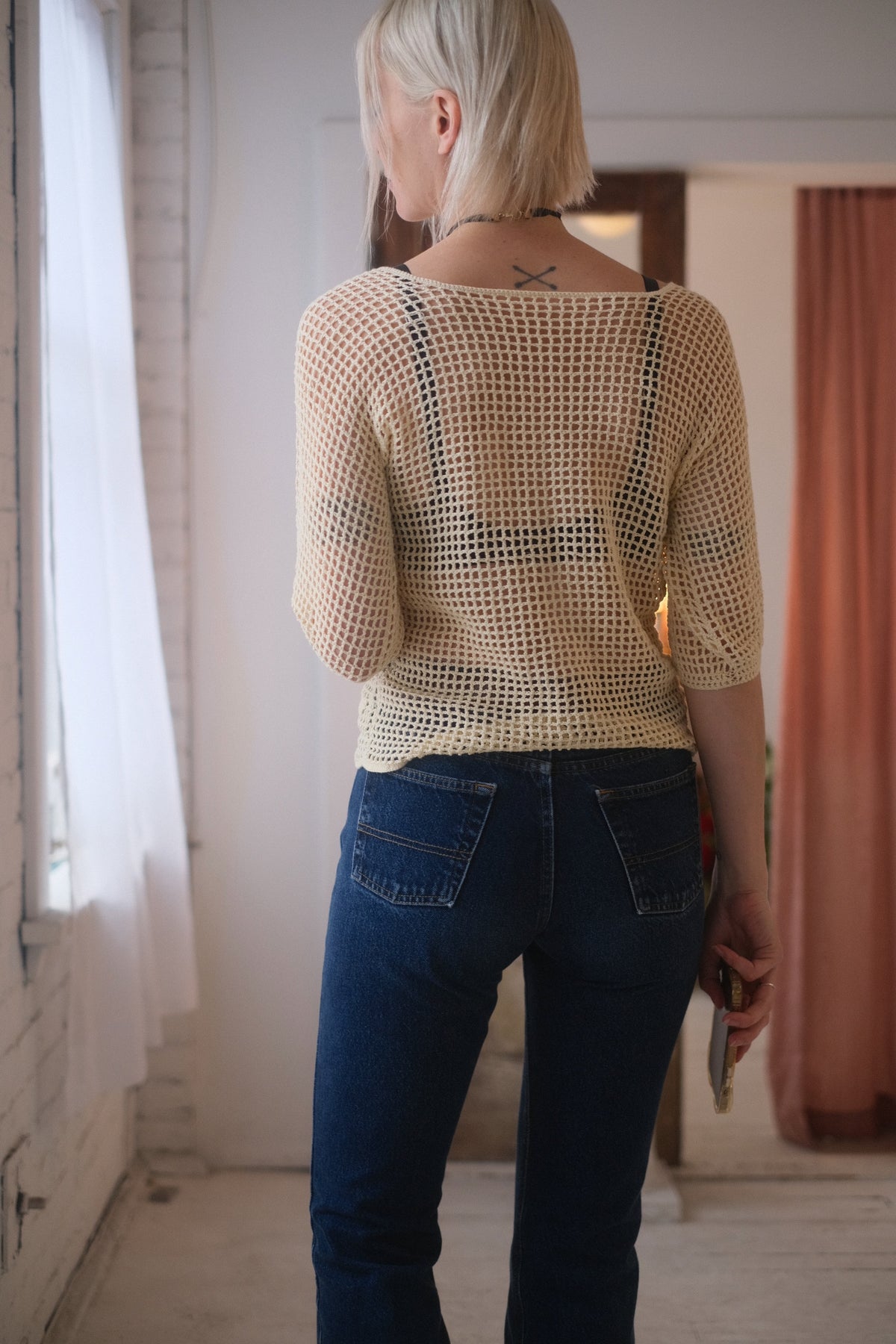 Crochet Creme Tee