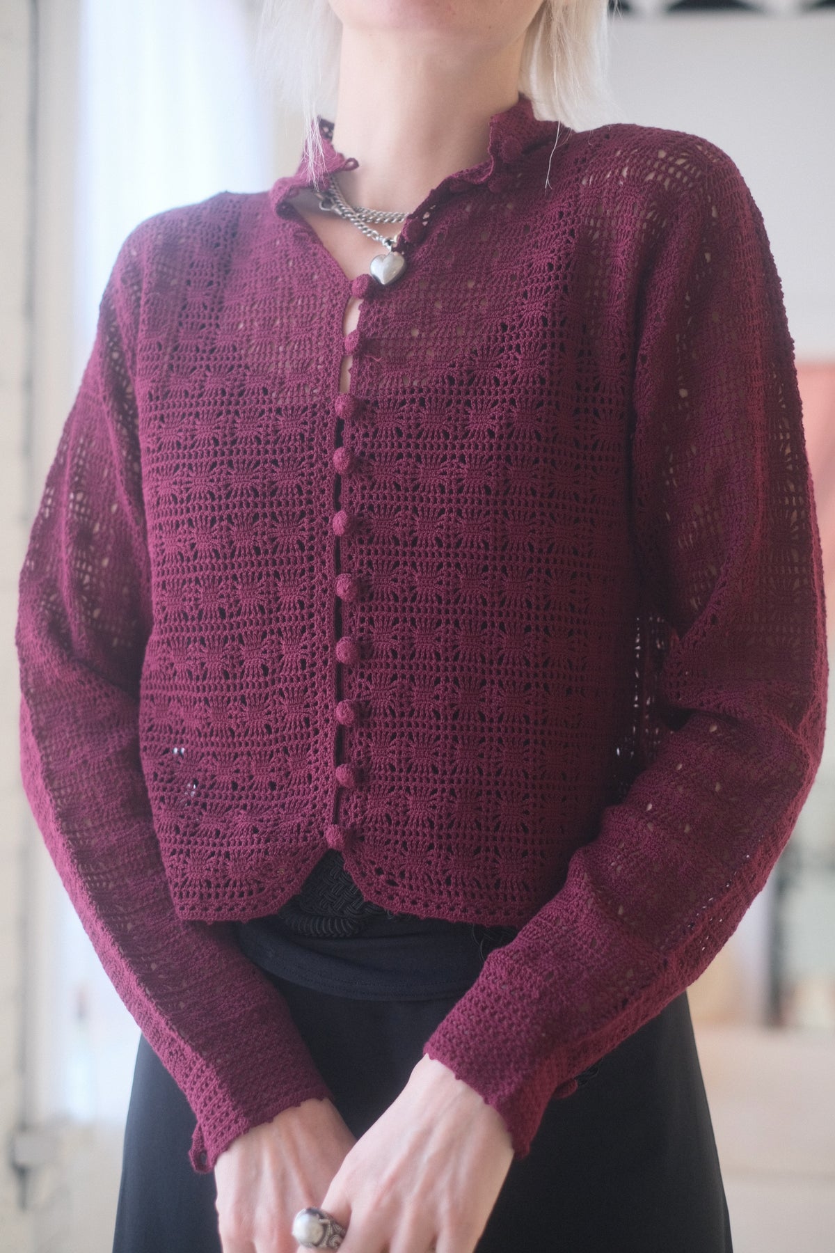 1990s Merlot Crochet Top