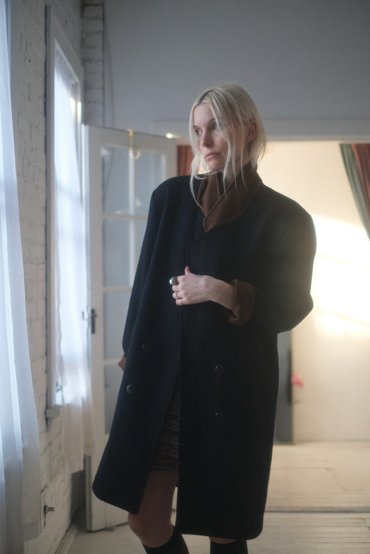 1990s Ebony + Mocha Wool Overcoat