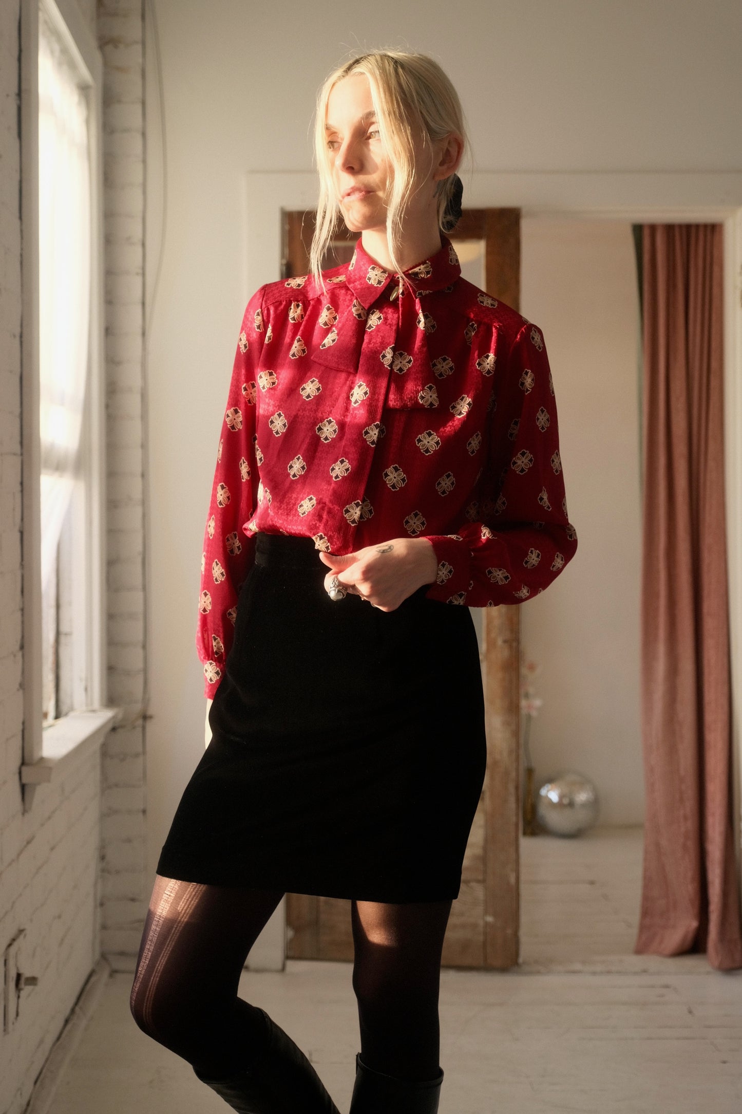 1970s Ruby Bow Blouse