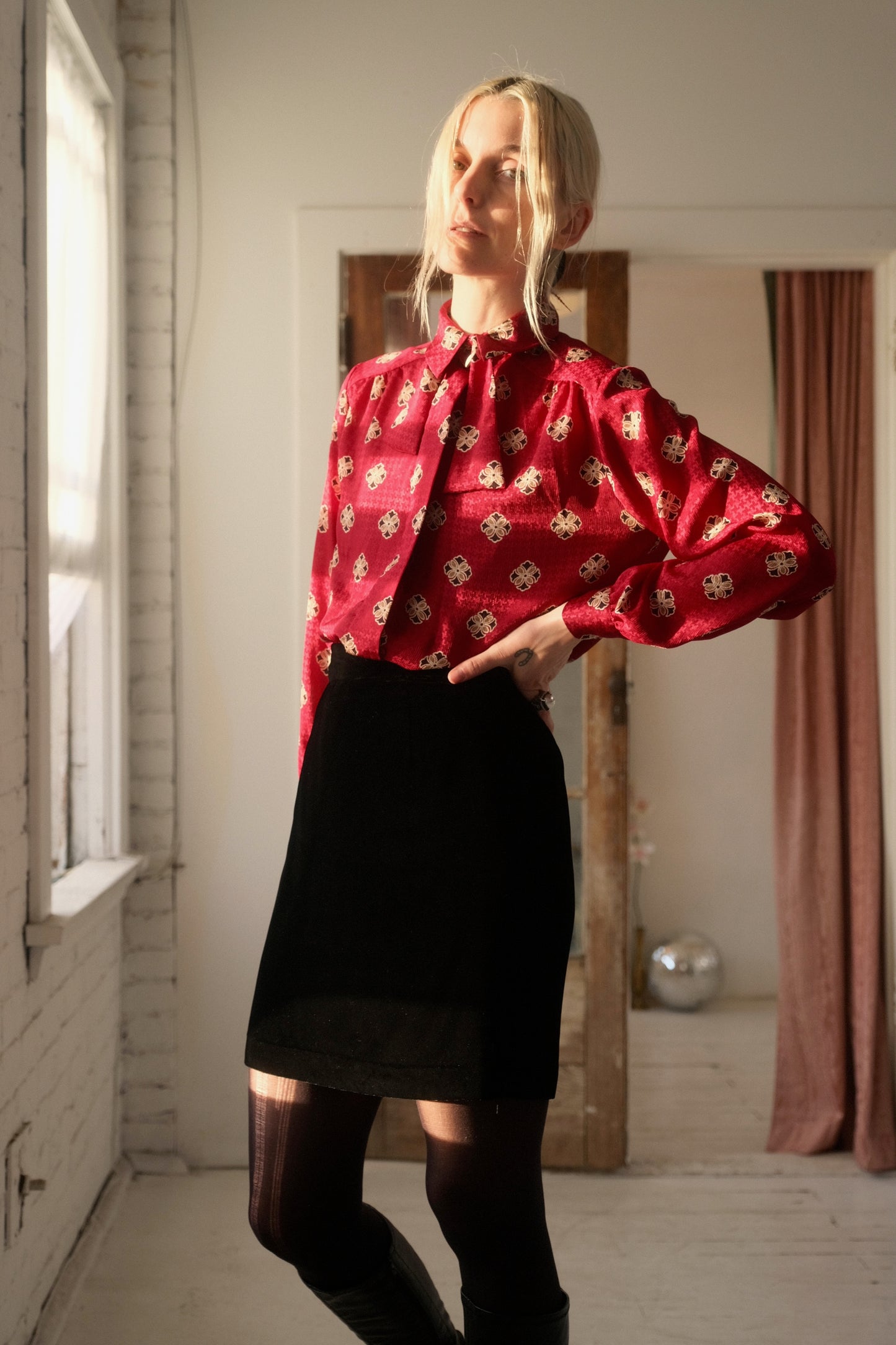 1970s Ruby Bow Blouse