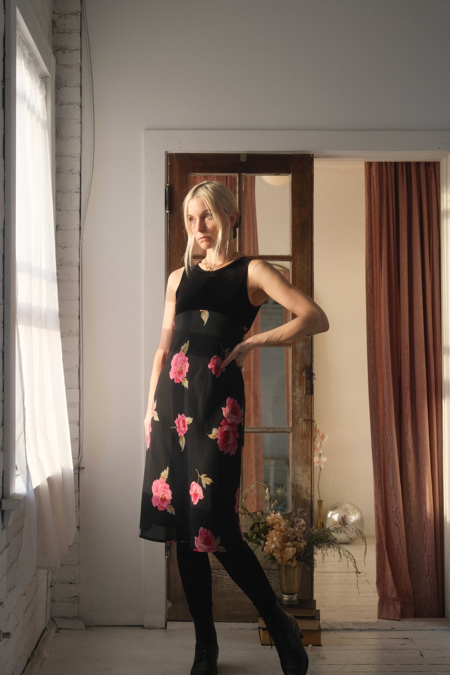 1990s Velvet Rose Dress