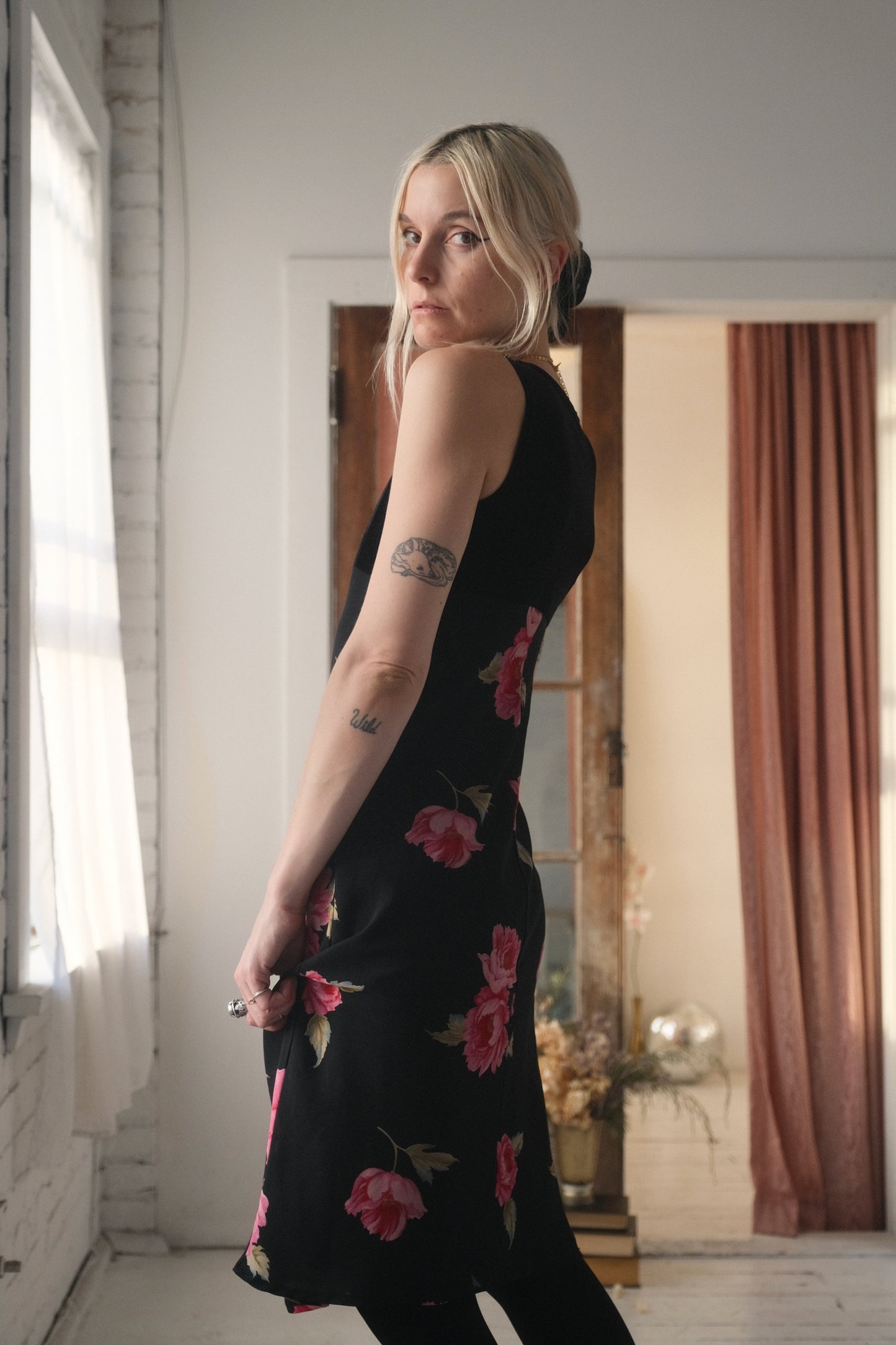 1990s Velvet Rose Dress