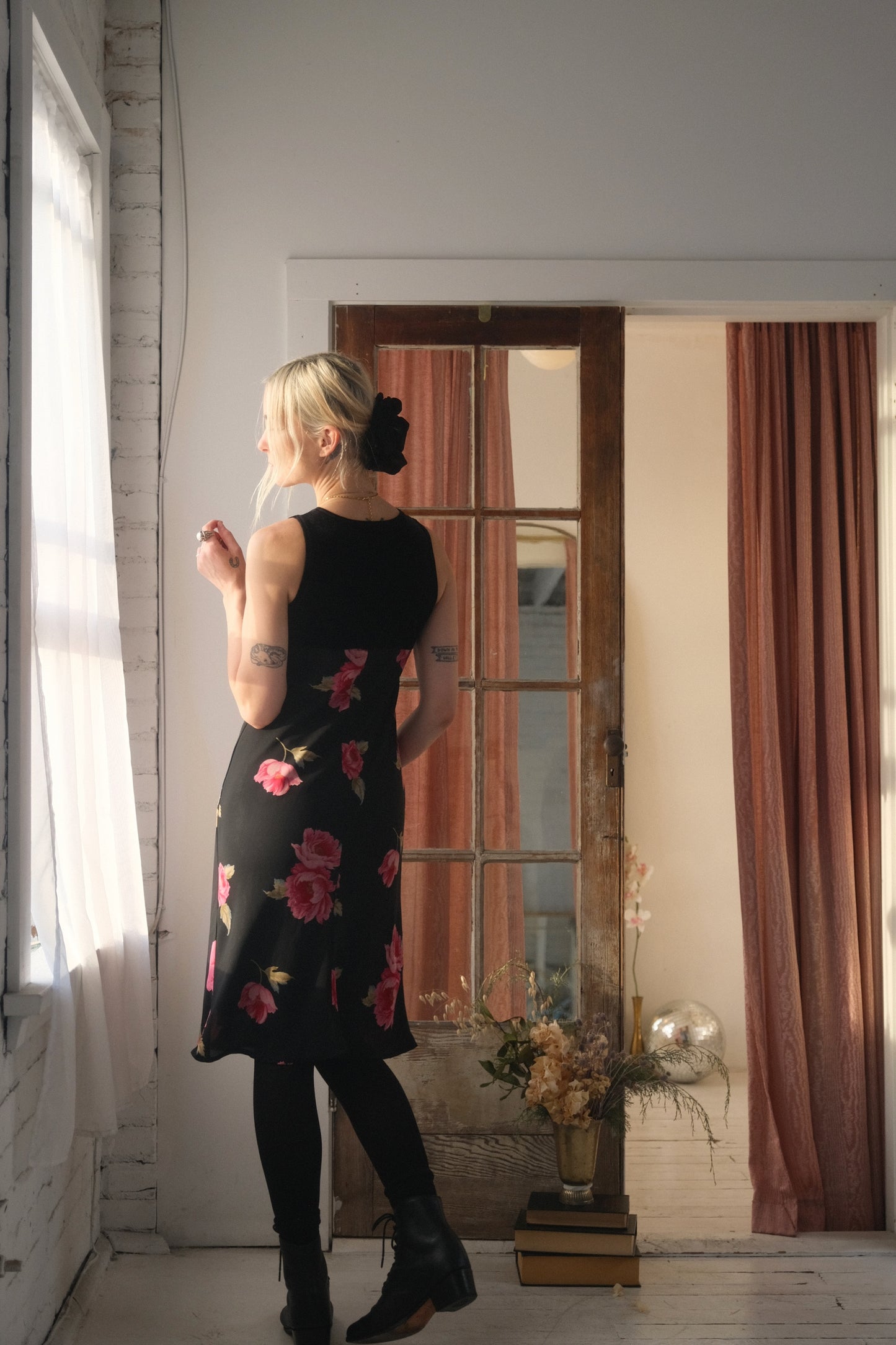 1990s Velvet Rose Dress