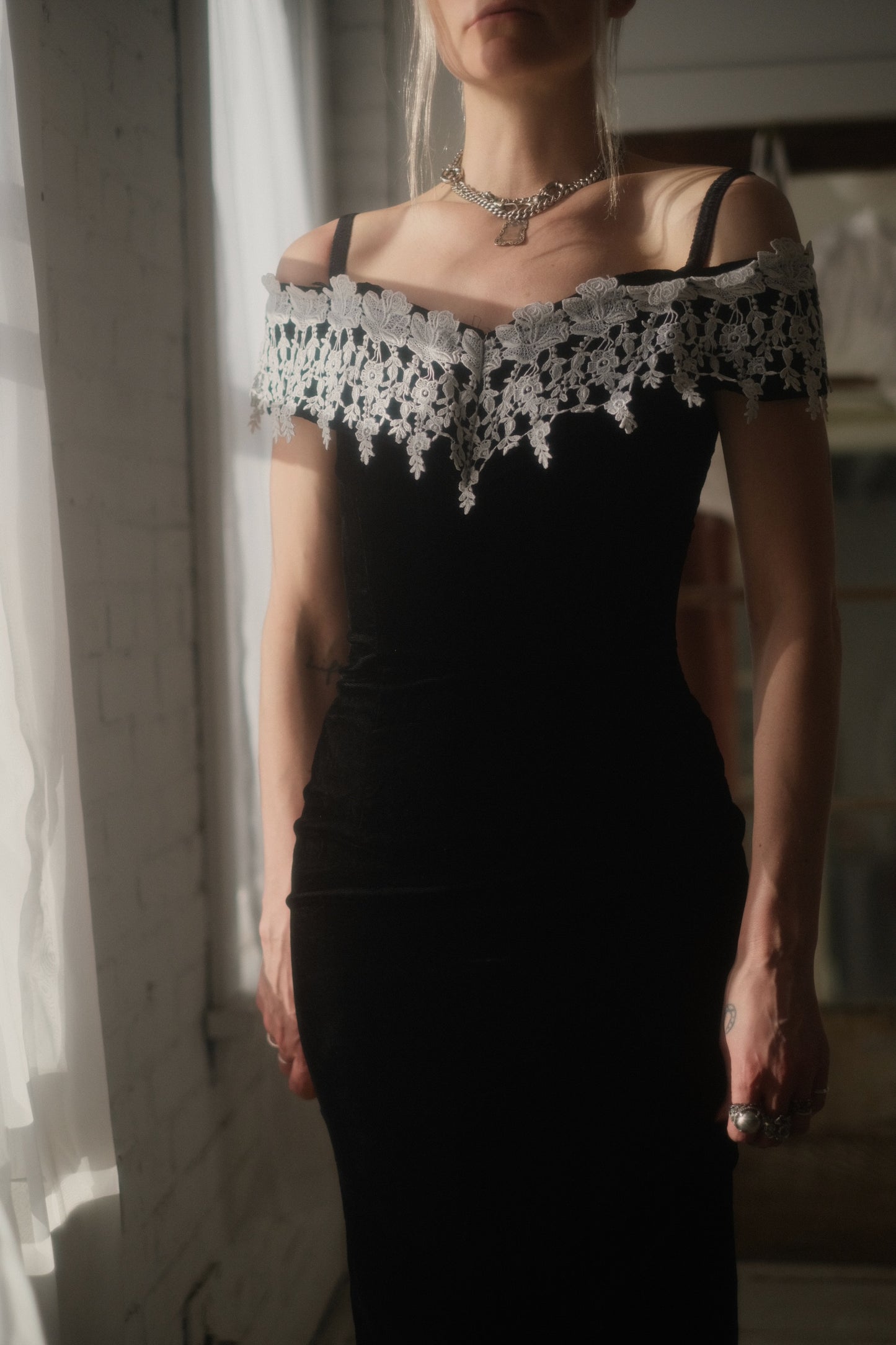 1980s Velvet + Lace Gown