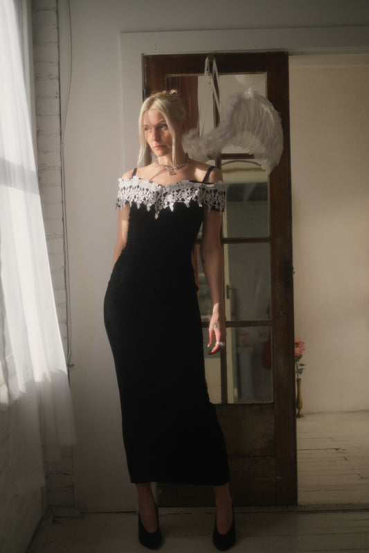 1980s Velvet + Lace Gown