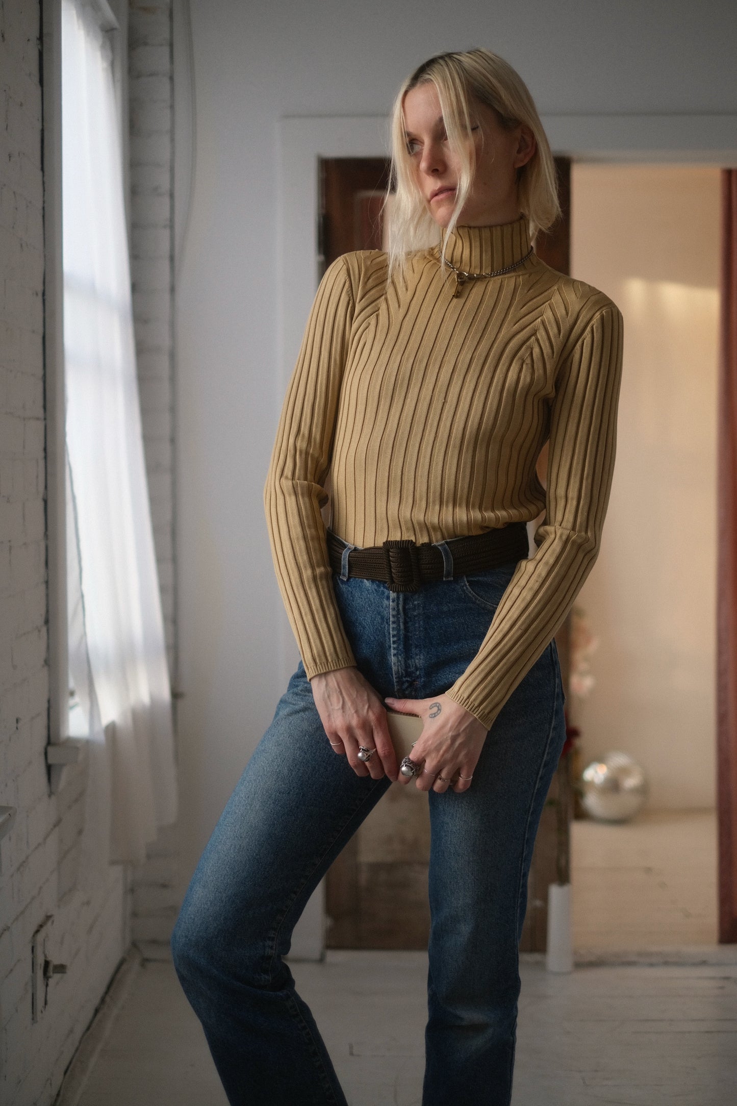 1990s Silk Dijon Turtleneck