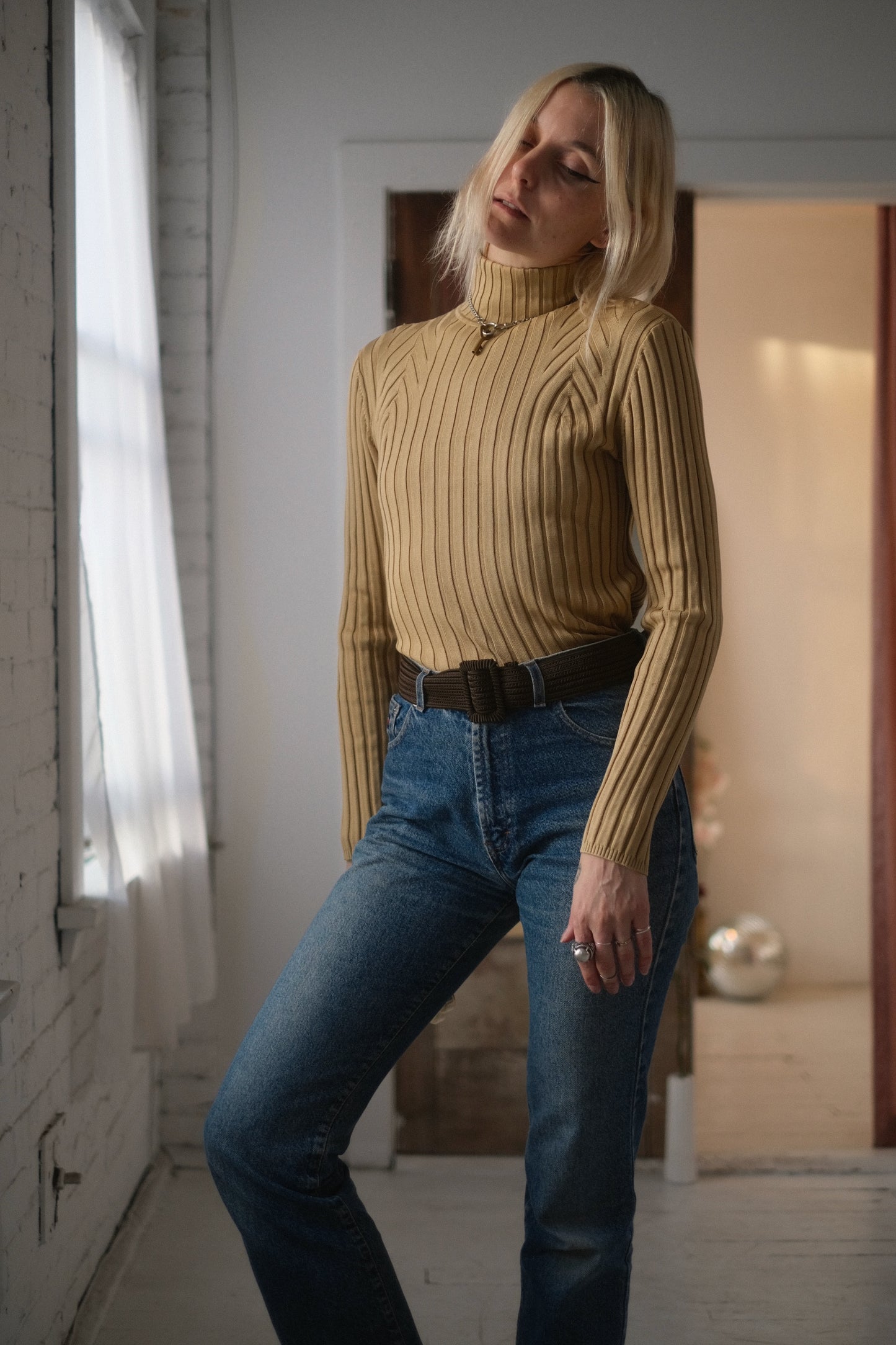 1990s Silk Dijon Turtleneck