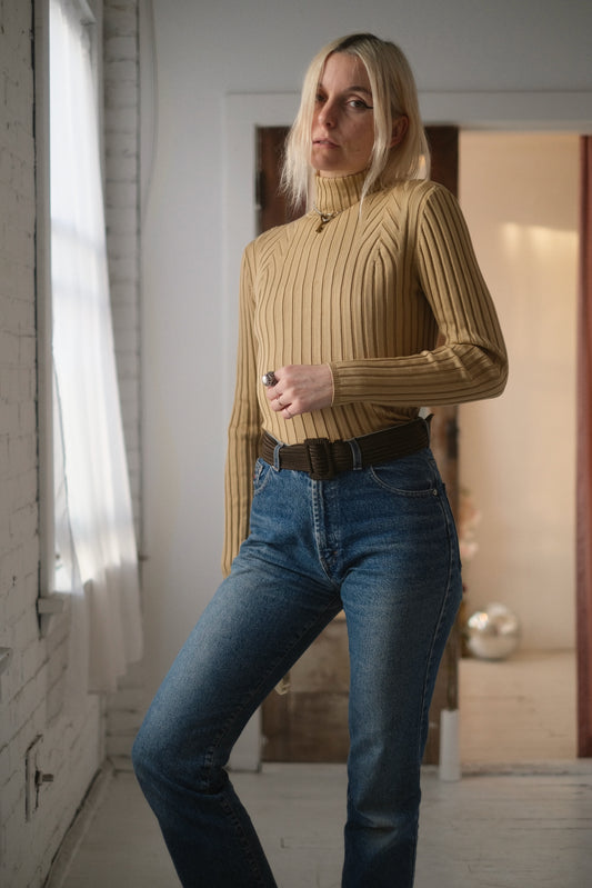 1990s Silk Dijon Turtleneck