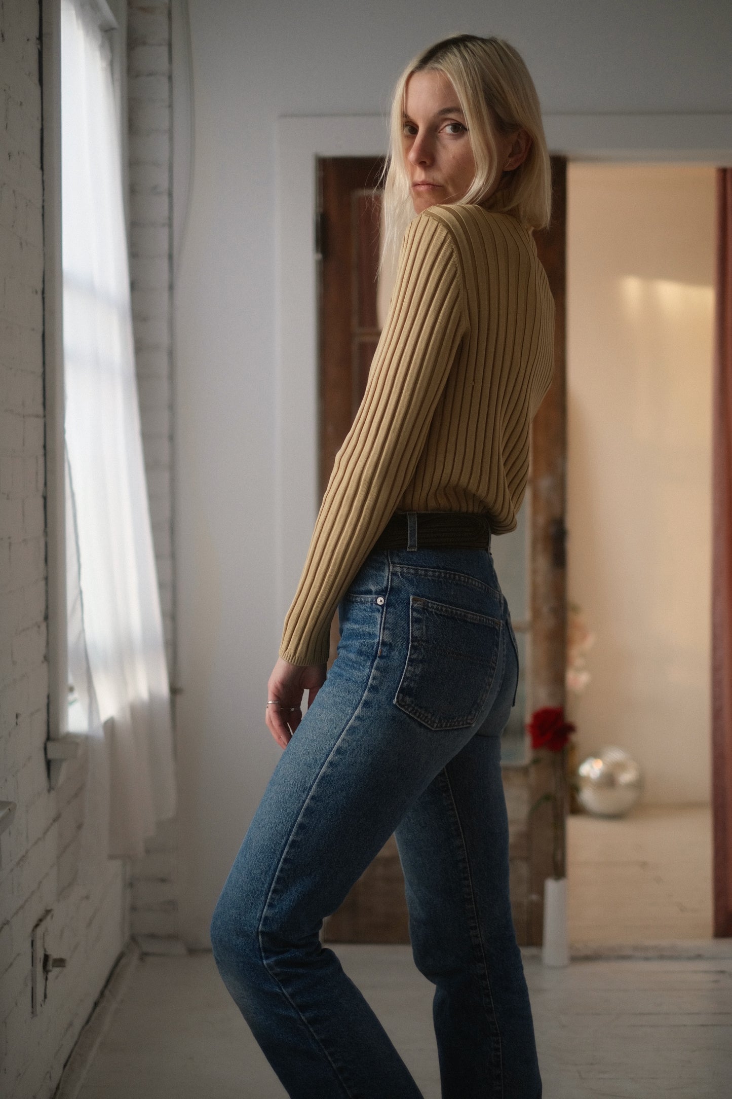 1990s Silk Dijon Turtleneck