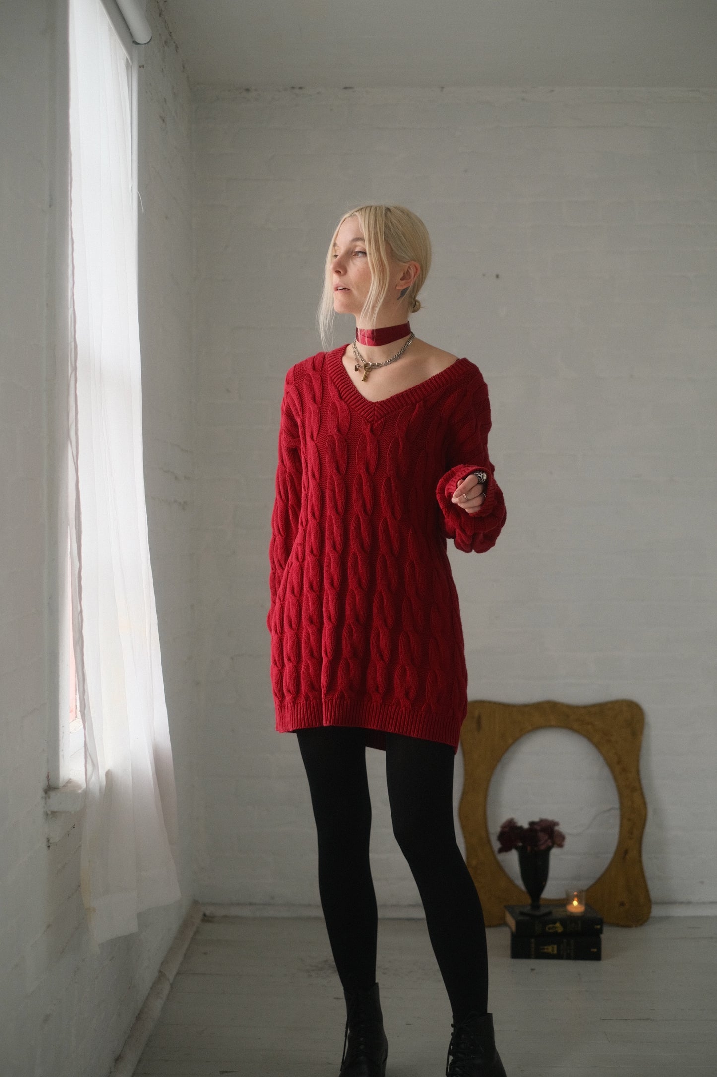 1980s Cerise Sweater Dress