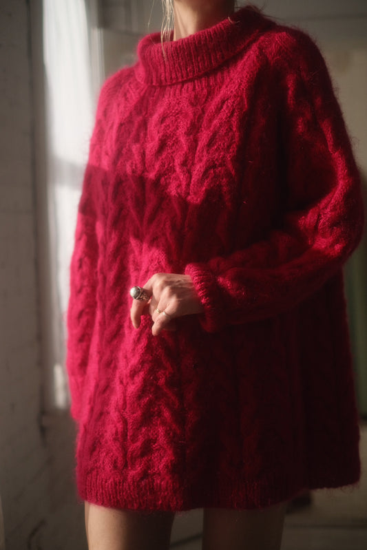 1980s Magenta Mohair Knit Dress