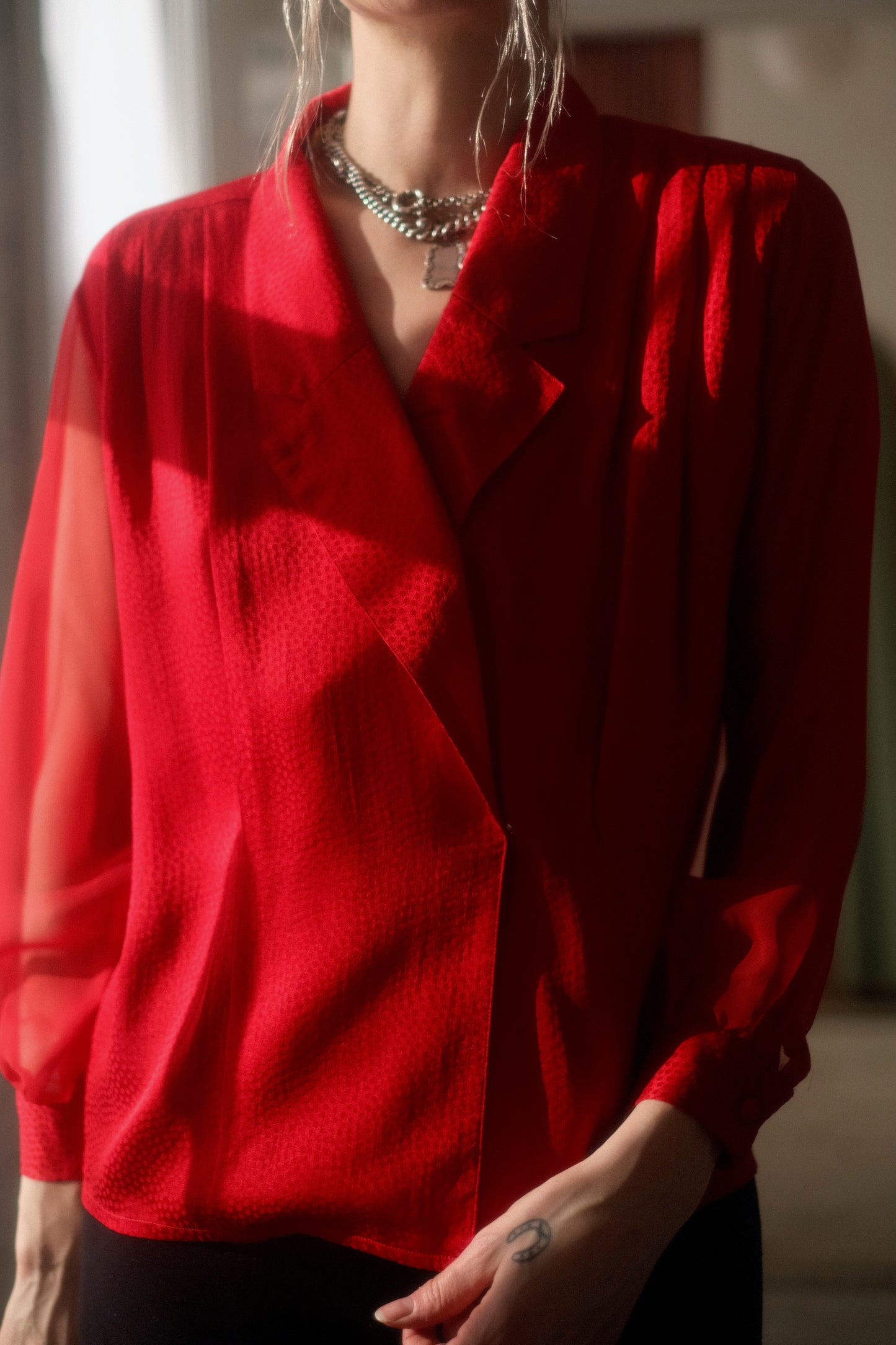 1980s Ruby Silk Blouse
