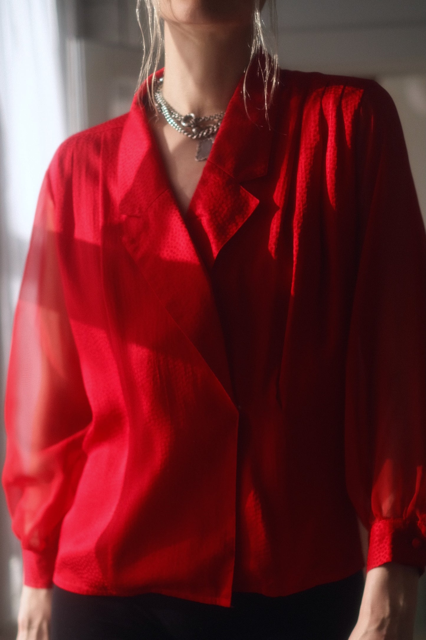 1980s Ruby Silk Blouse
