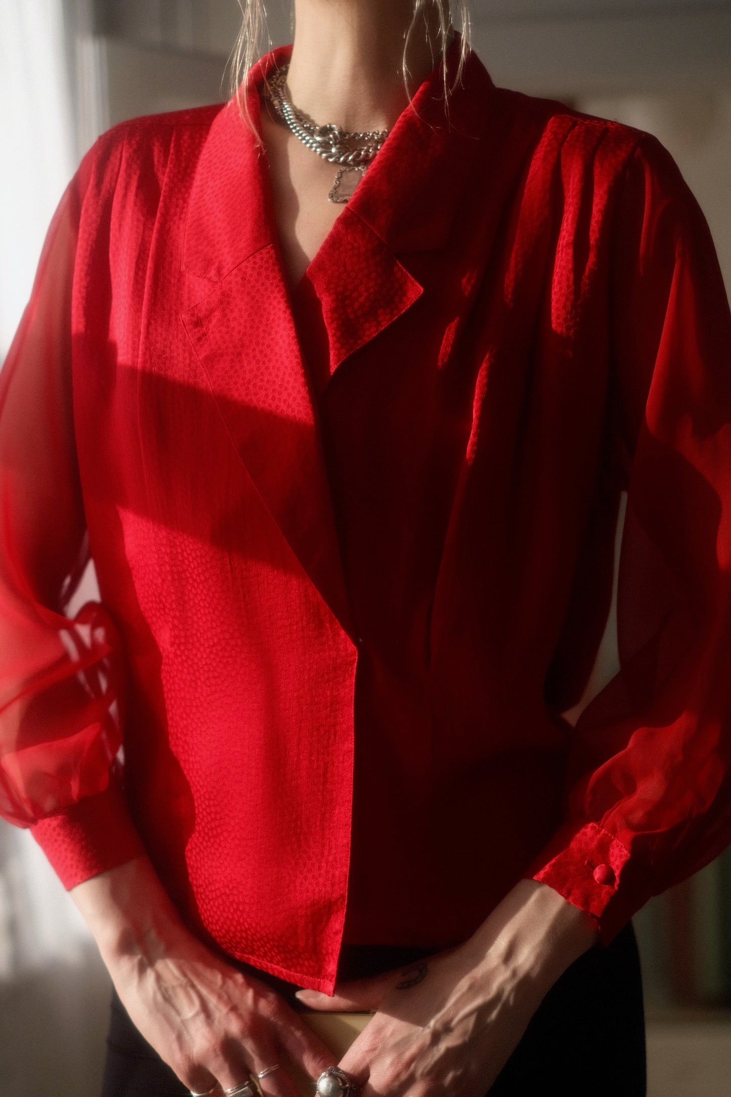1980s Ruby Silk Blouse