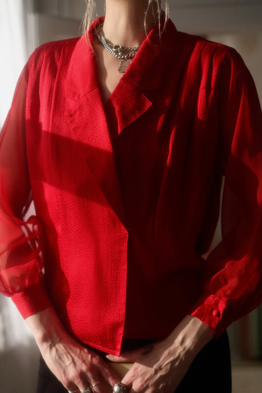 1980s Ruby Silk Blouse