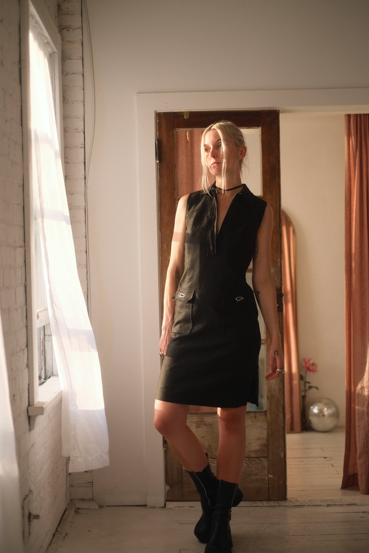 1990s Linen Zip Dress