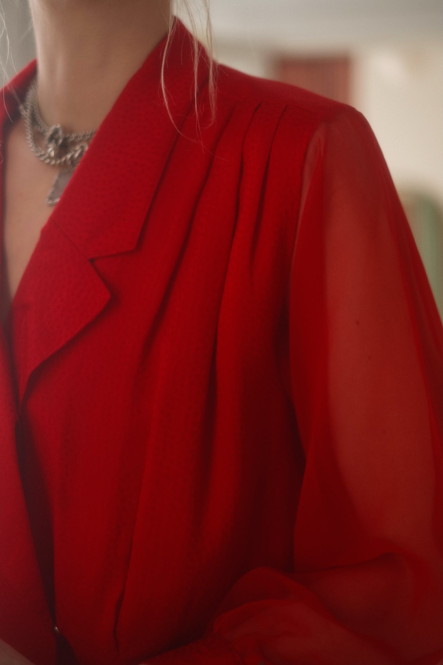 1980s Ruby Silk Blouse