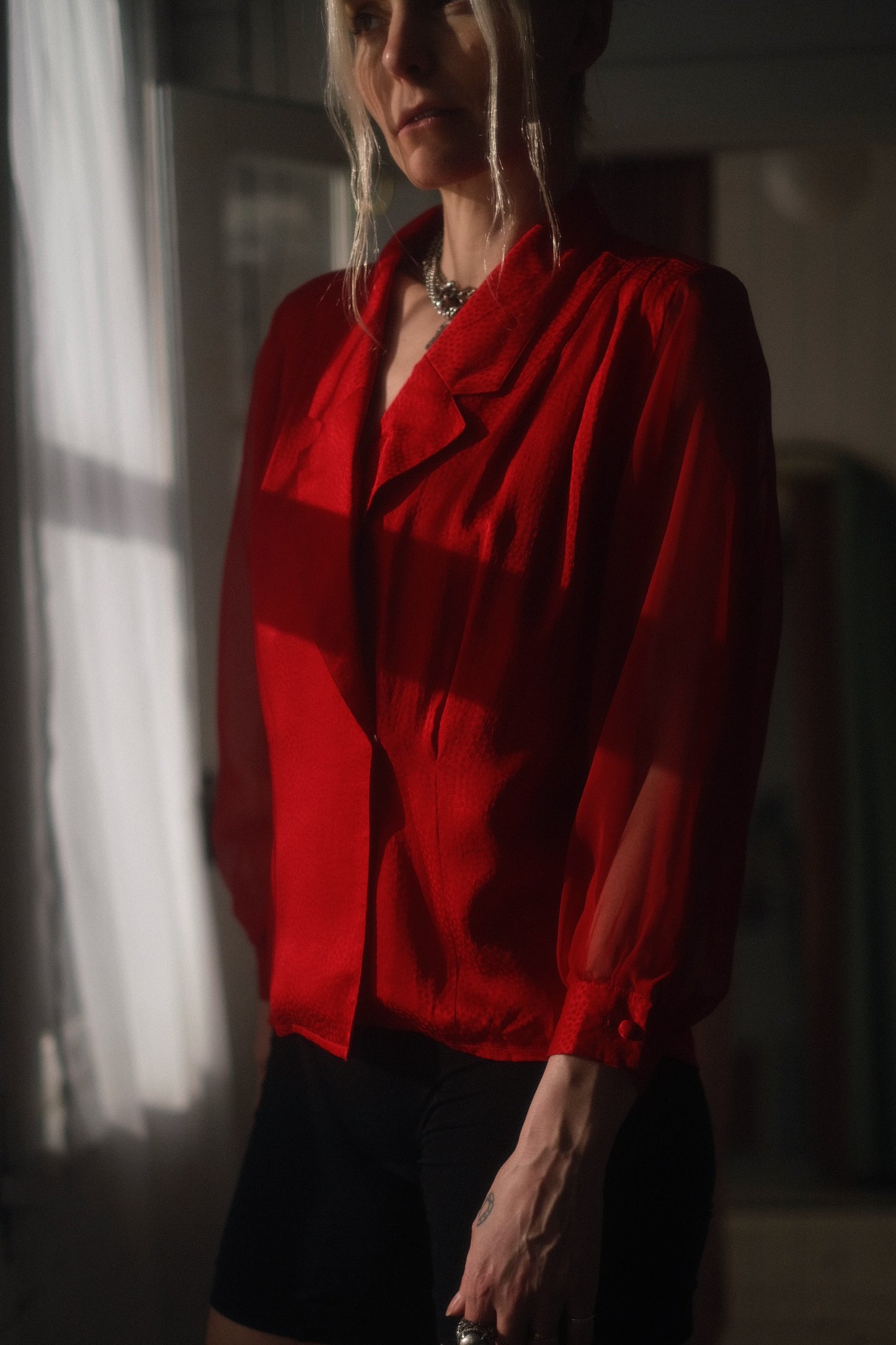 1980s Ruby Silk Blouse