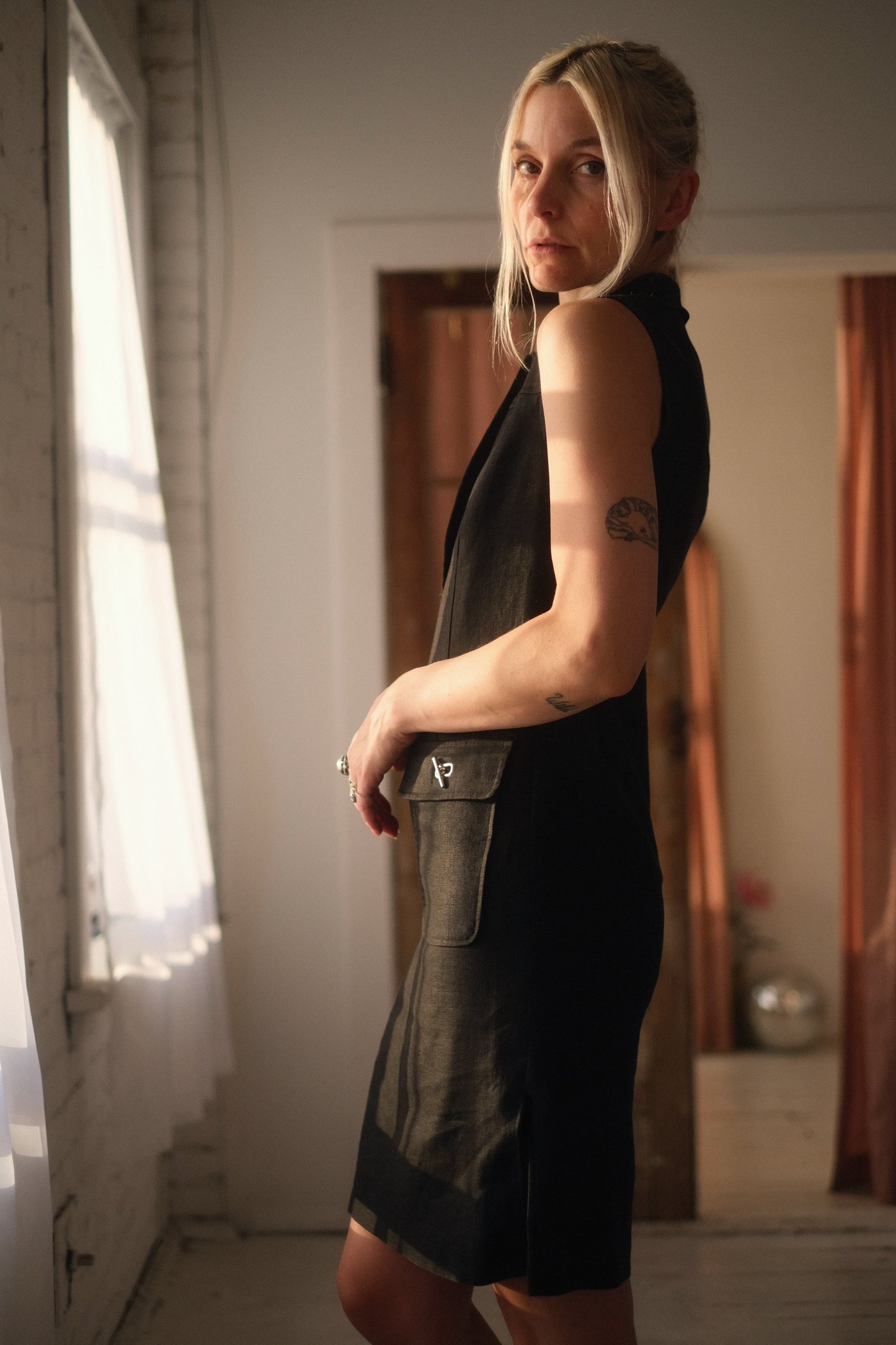 1990s Linen Zip Dress