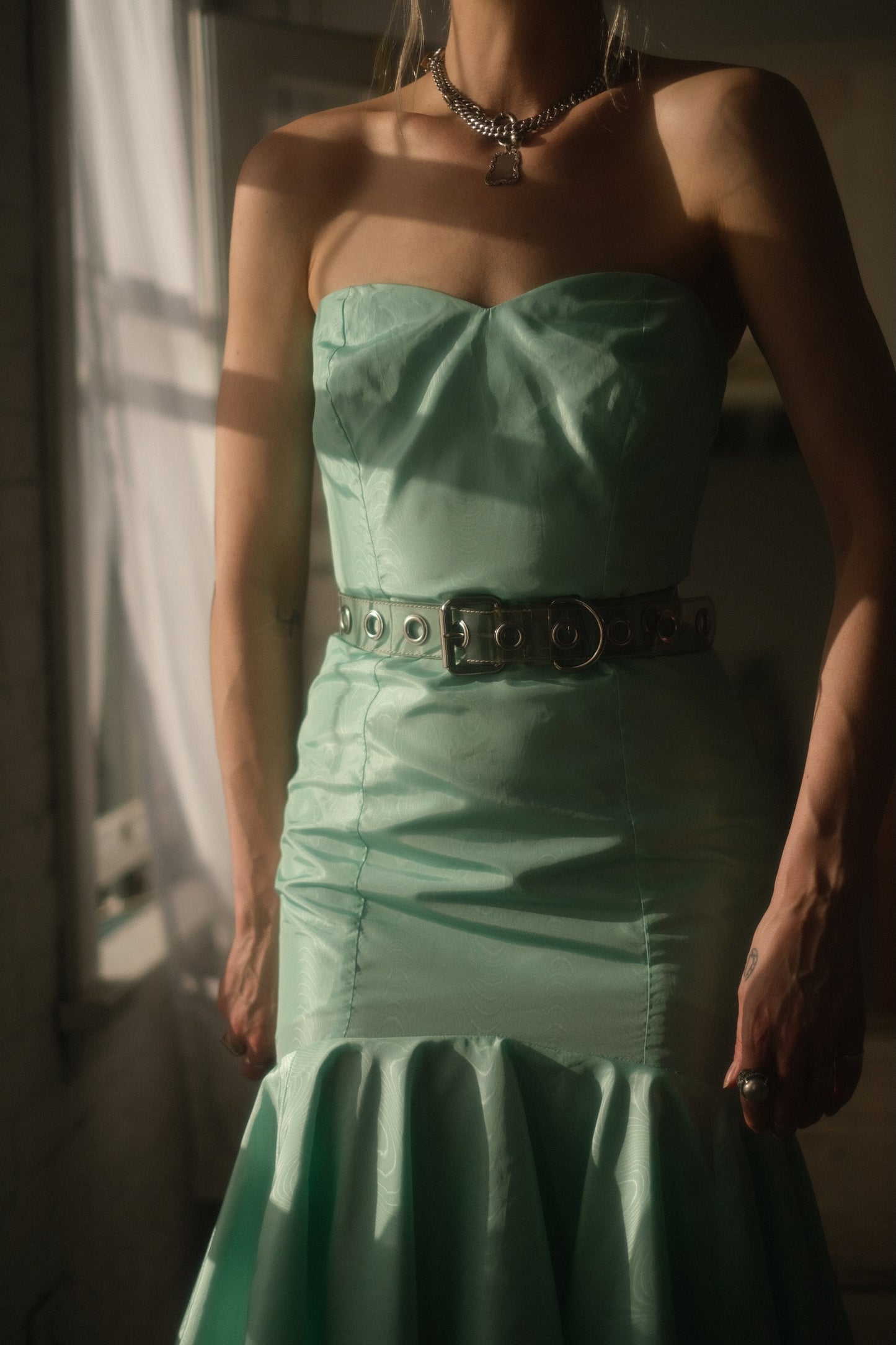 1980s Seafoam Strapless Dress