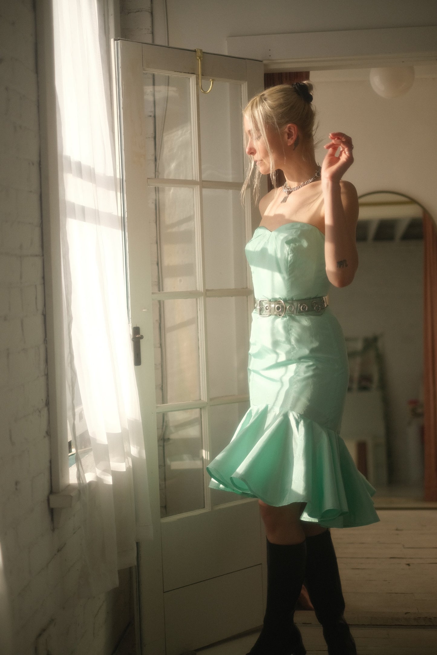 1980s Seafoam Strapless Dress