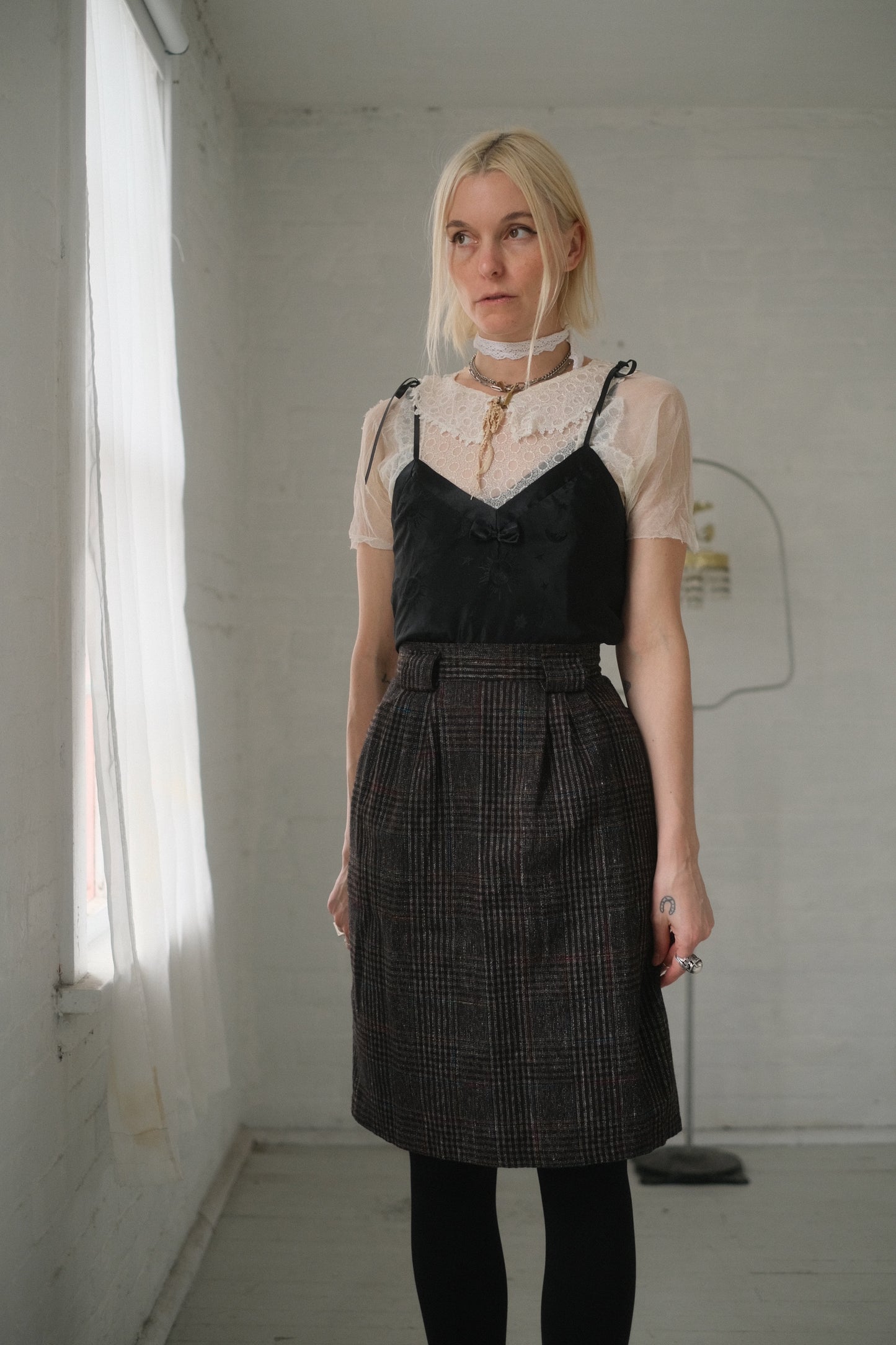 1980s Plaid Pencil Skirt