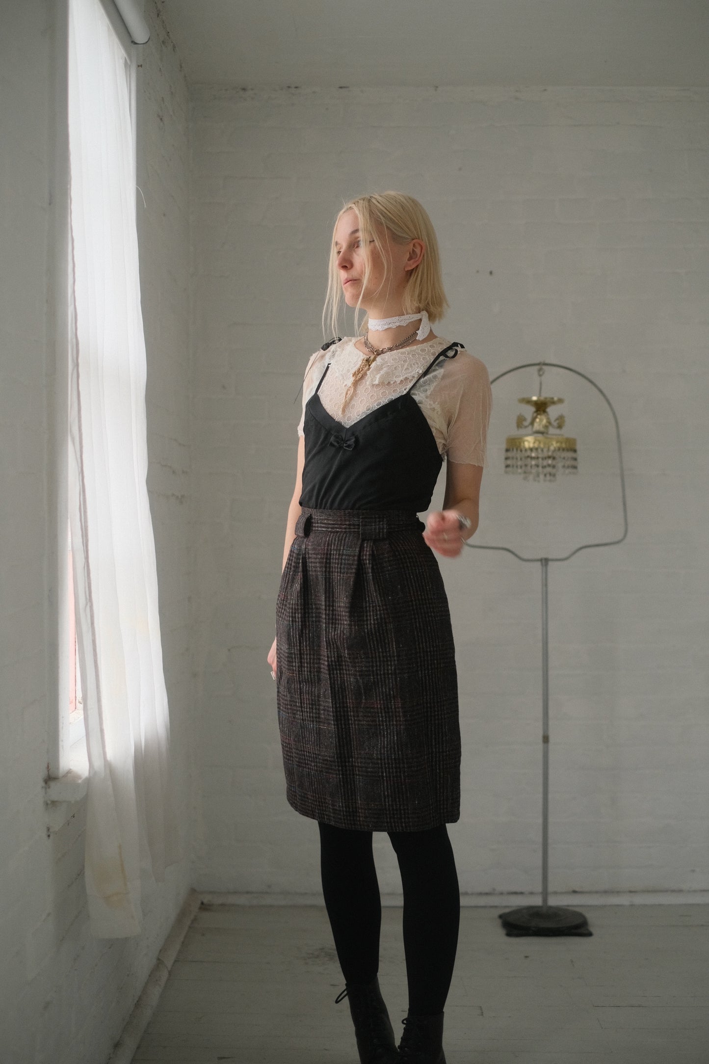 1980s Plaid Pencil Skirt