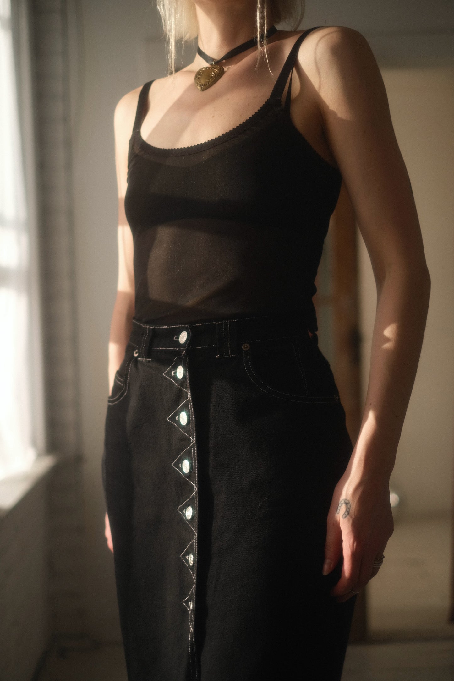 1990s Noir Denim Skirt