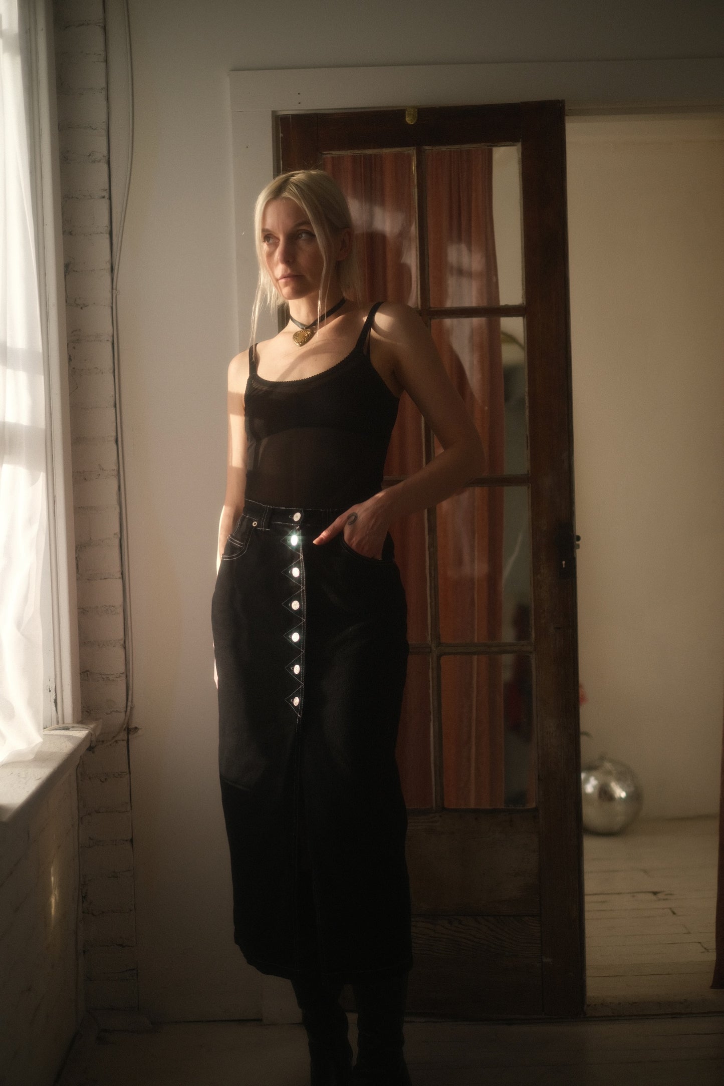 1990s Noir Denim Skirt