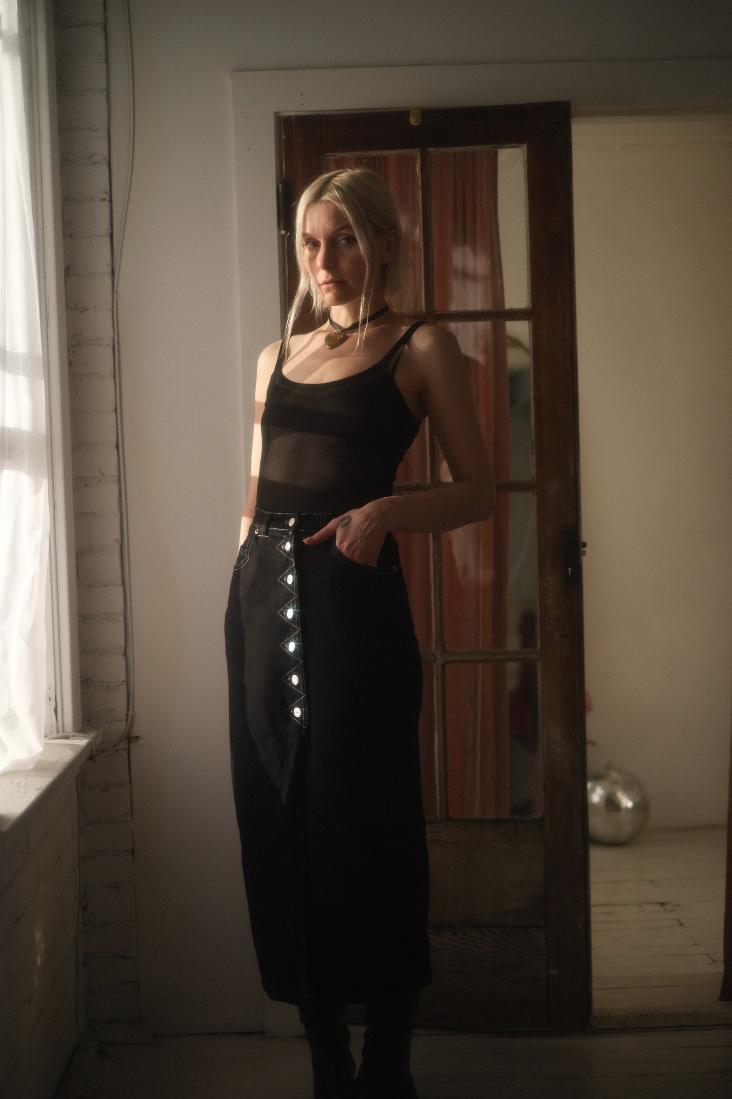 1990s Noir Denim Skirt