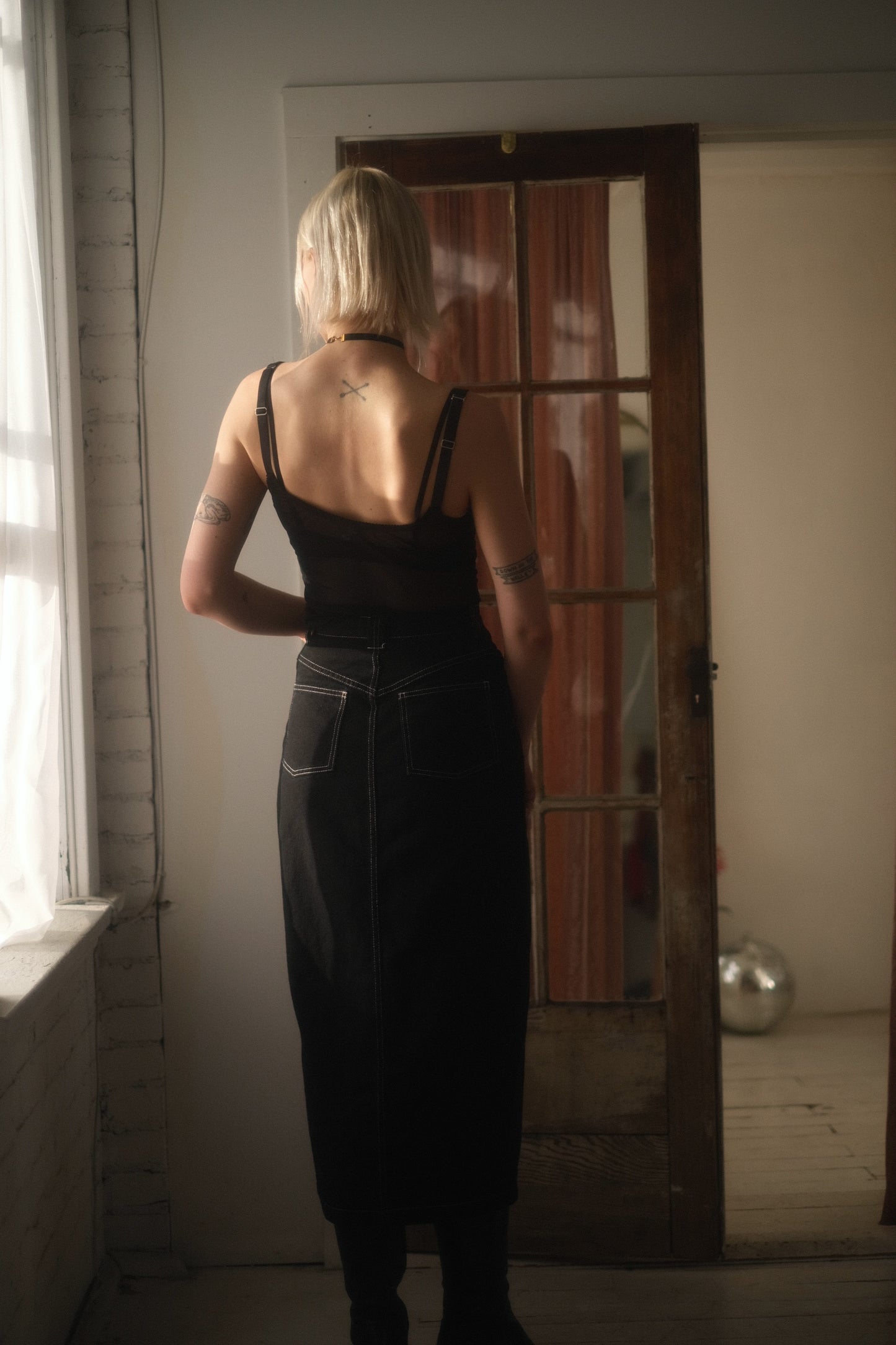 1990s Noir Denim Skirt