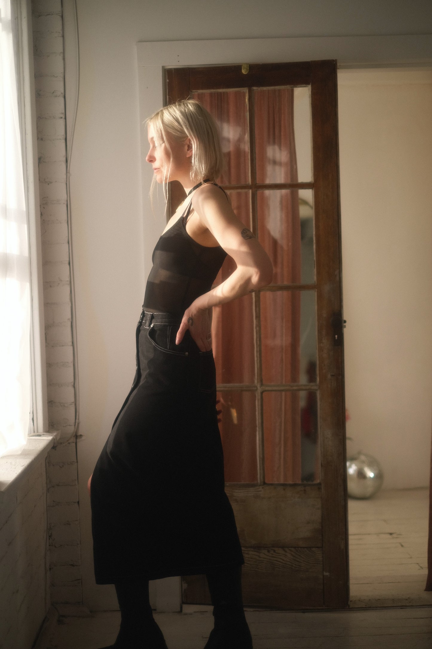 1990s Noir Denim Skirt