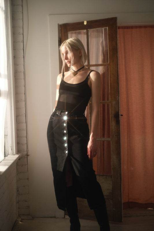 1990s Noir Denim Skirt