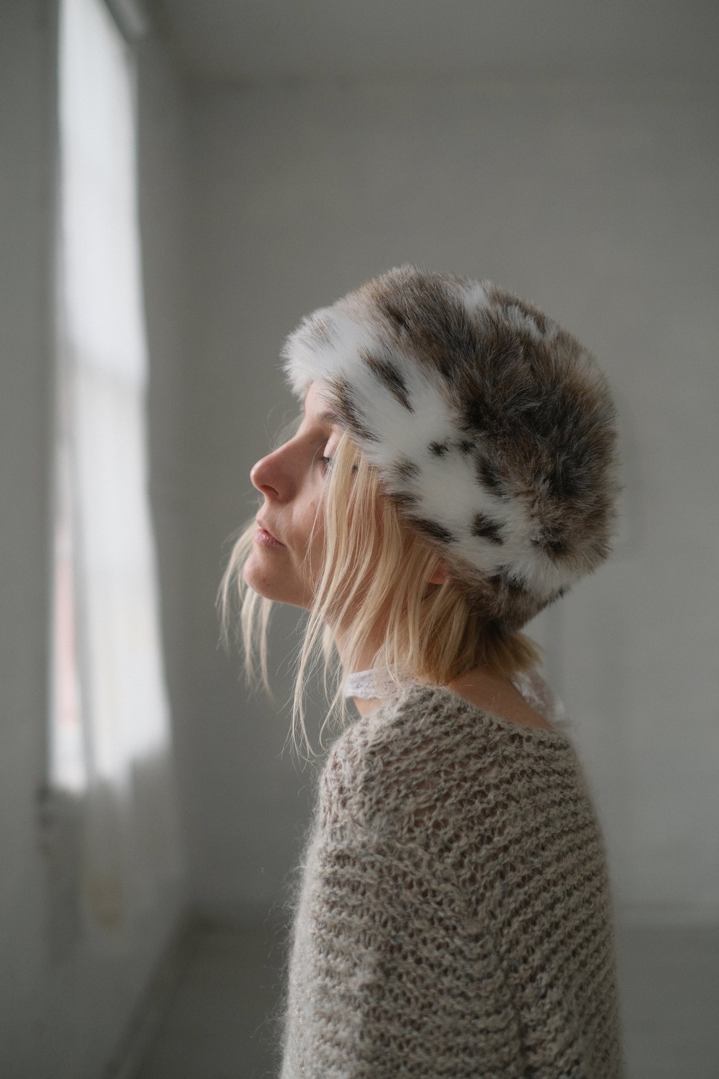 1990s Faux Snow Leopard Hat