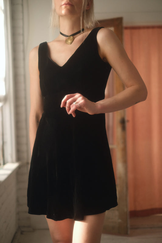 1990s DKNY Silk Velvet Dress